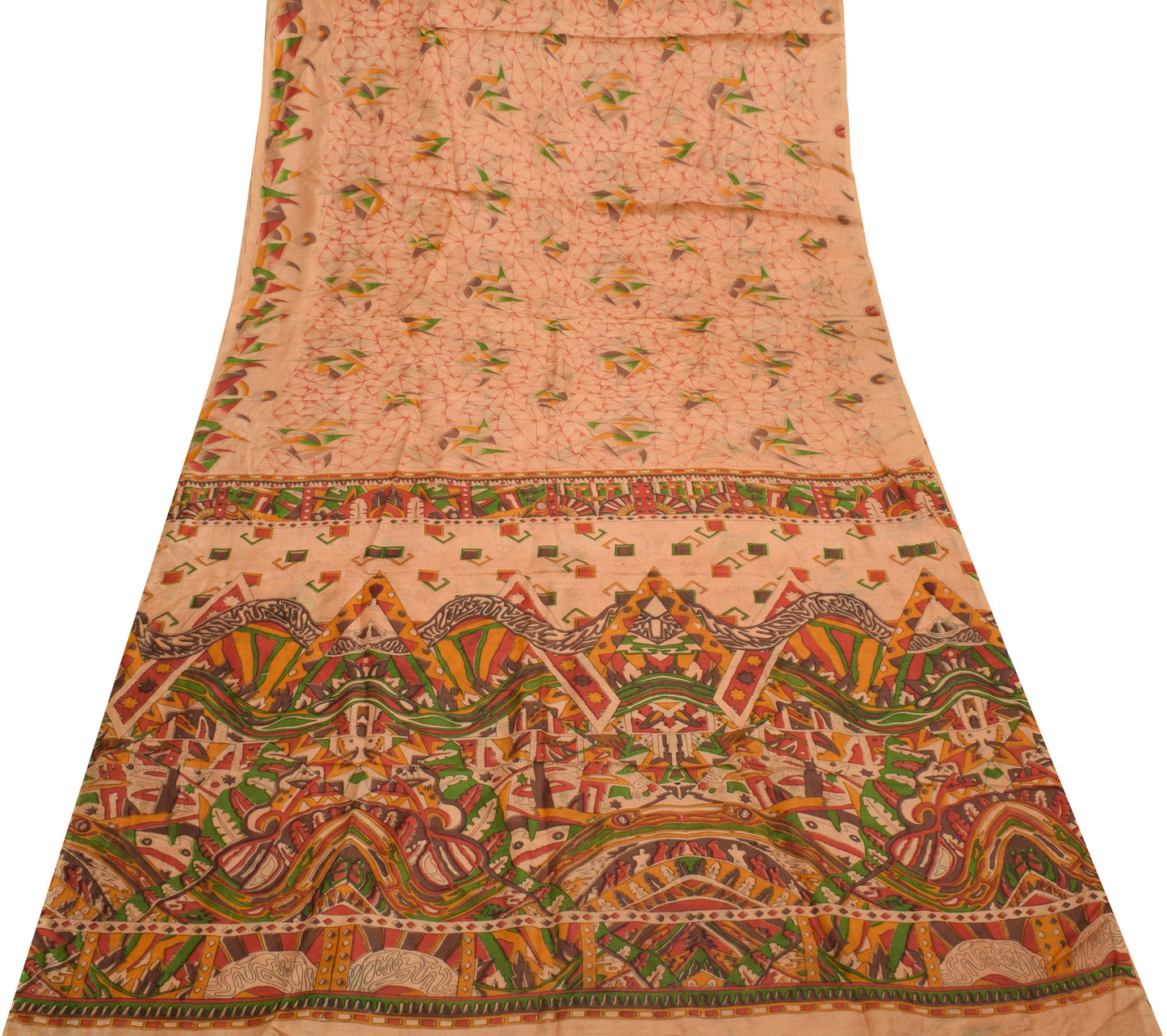 Sushila Vintage Peach Indian Saree 100% Pure Silk Printed Soft Craft Fabric
