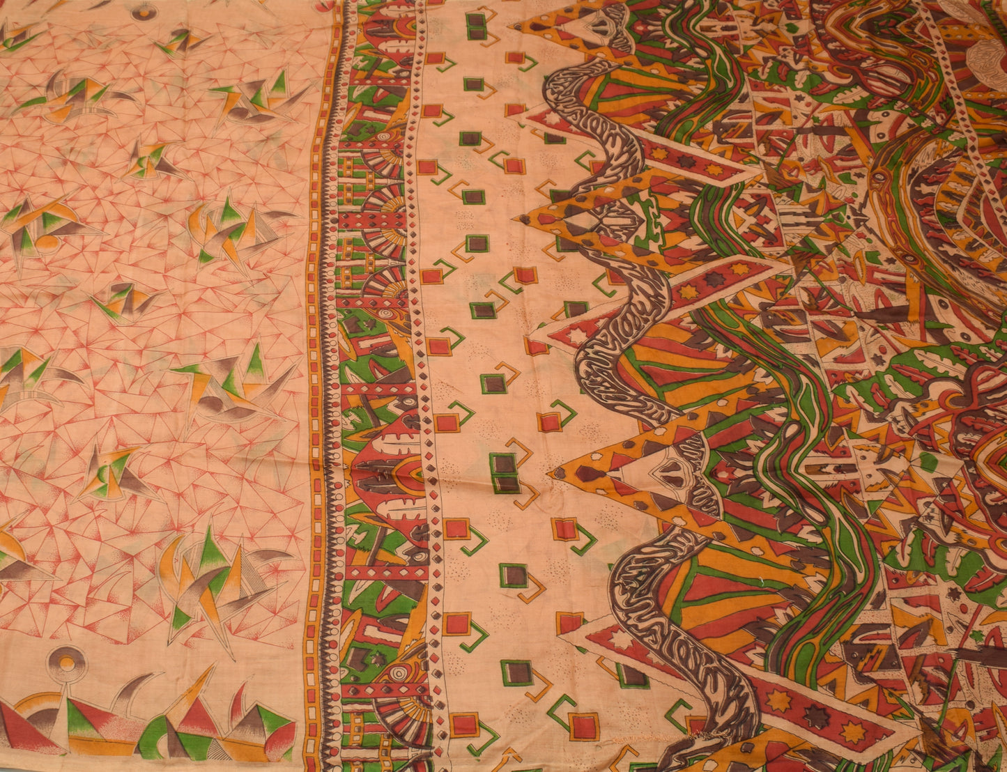 Sushila Vintage Peach Indian Saree 100% Pure Silk Printed Soft Craft Fabric