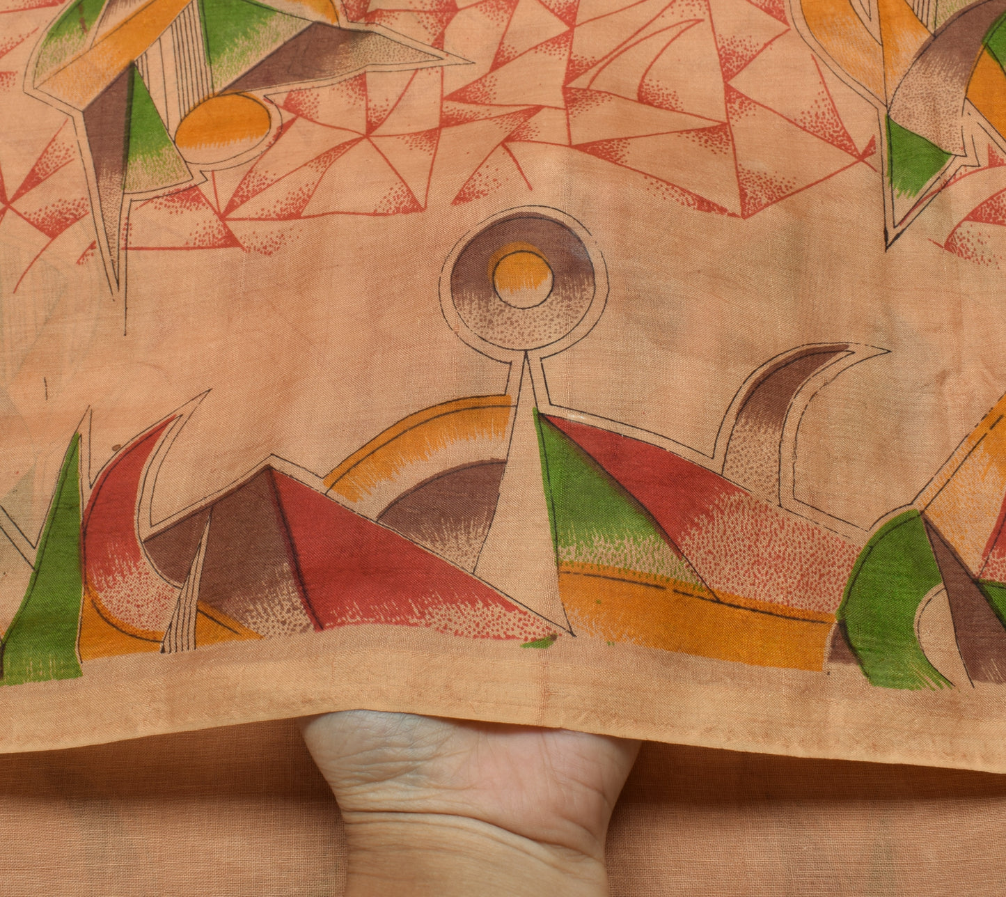 Sushila Vintage Peach Indian Saree 100% Pure Silk Printed Soft Craft Fabric