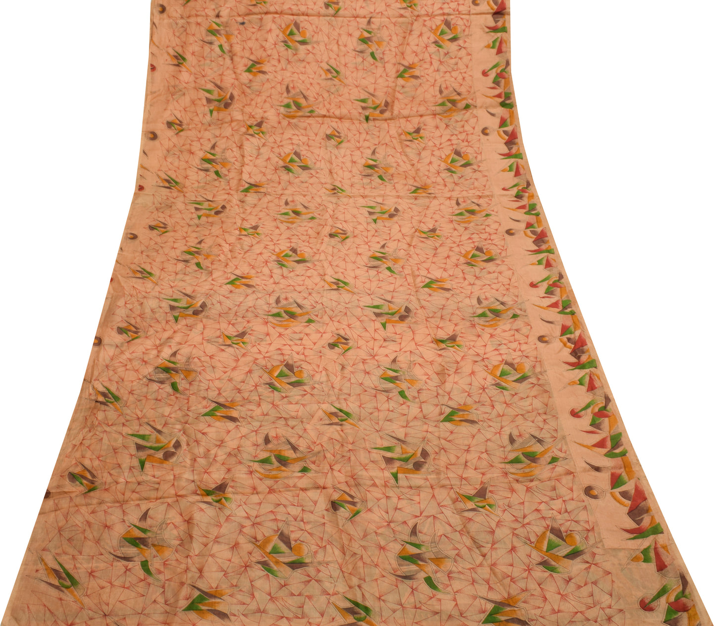Sushila Vintage Peach Indian Saree 100% Pure Silk Printed Soft Craft Fabric