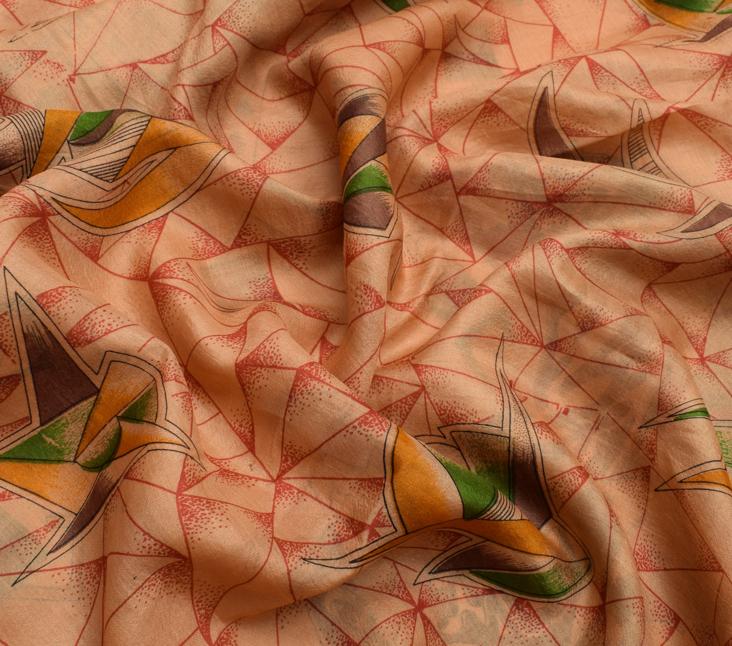 Sushila Vintage Peach Indian Saree 100% Pure Silk Printed Soft Craft Fabric
