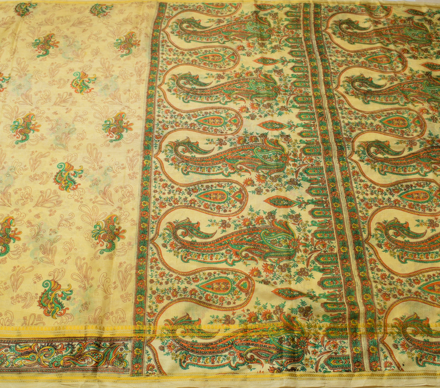 Sushila Vintage Cream Indian Saree Blend Silk Printed Floral Soft Craft Fabric