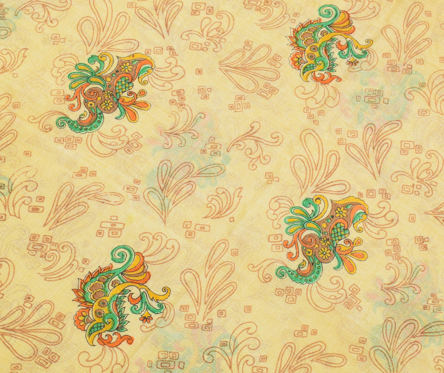 Sushila Vintage Cream Indian Saree Blend Silk Printed Floral Soft Craft Fabric