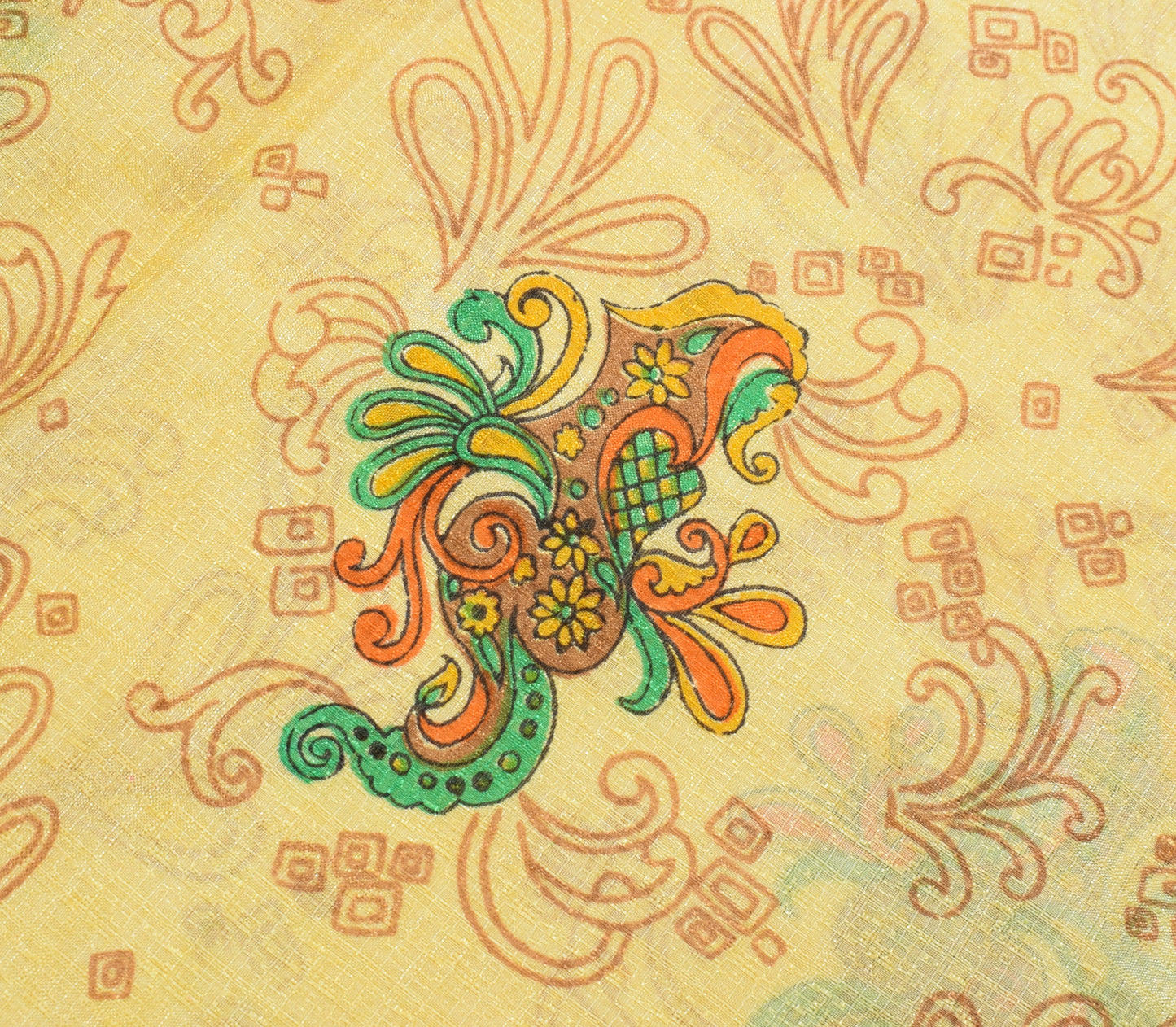 Sushila Vintage Cream Indian Saree Blend Silk Printed Floral Soft Craft Fabric