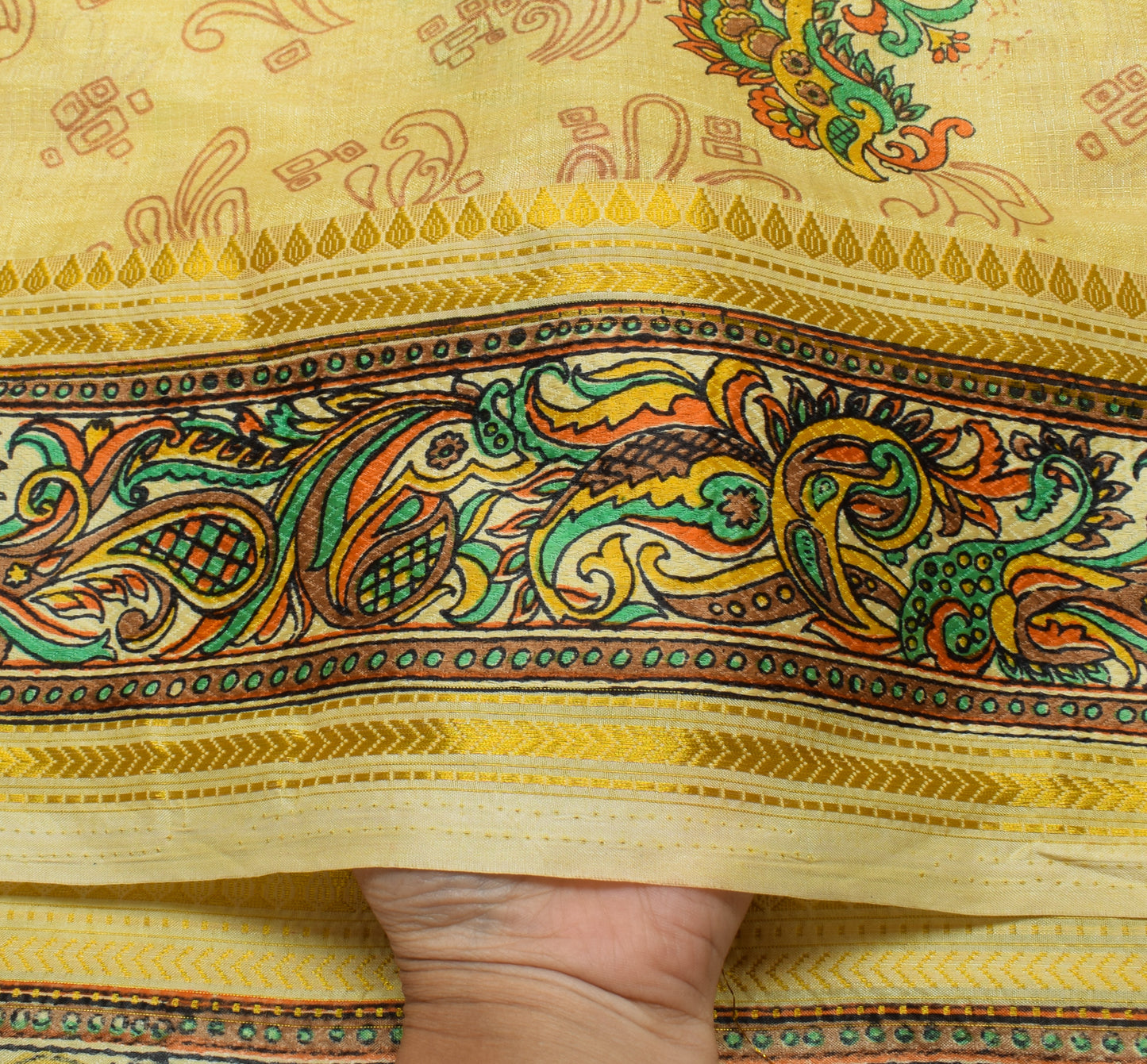 Sushila Vintage Cream Indian Saree Blend Silk Printed Floral Soft Craft Fabric