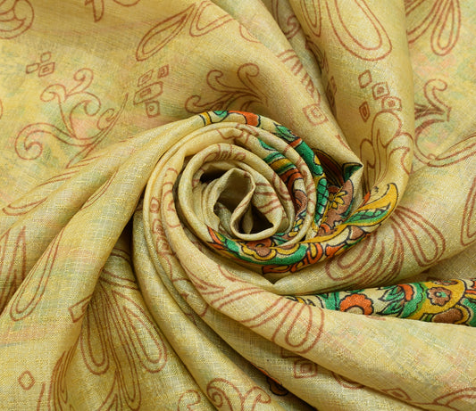Sushila Vintage Cream Indian Saree Blend Silk Printed Floral Soft Craft Fabric