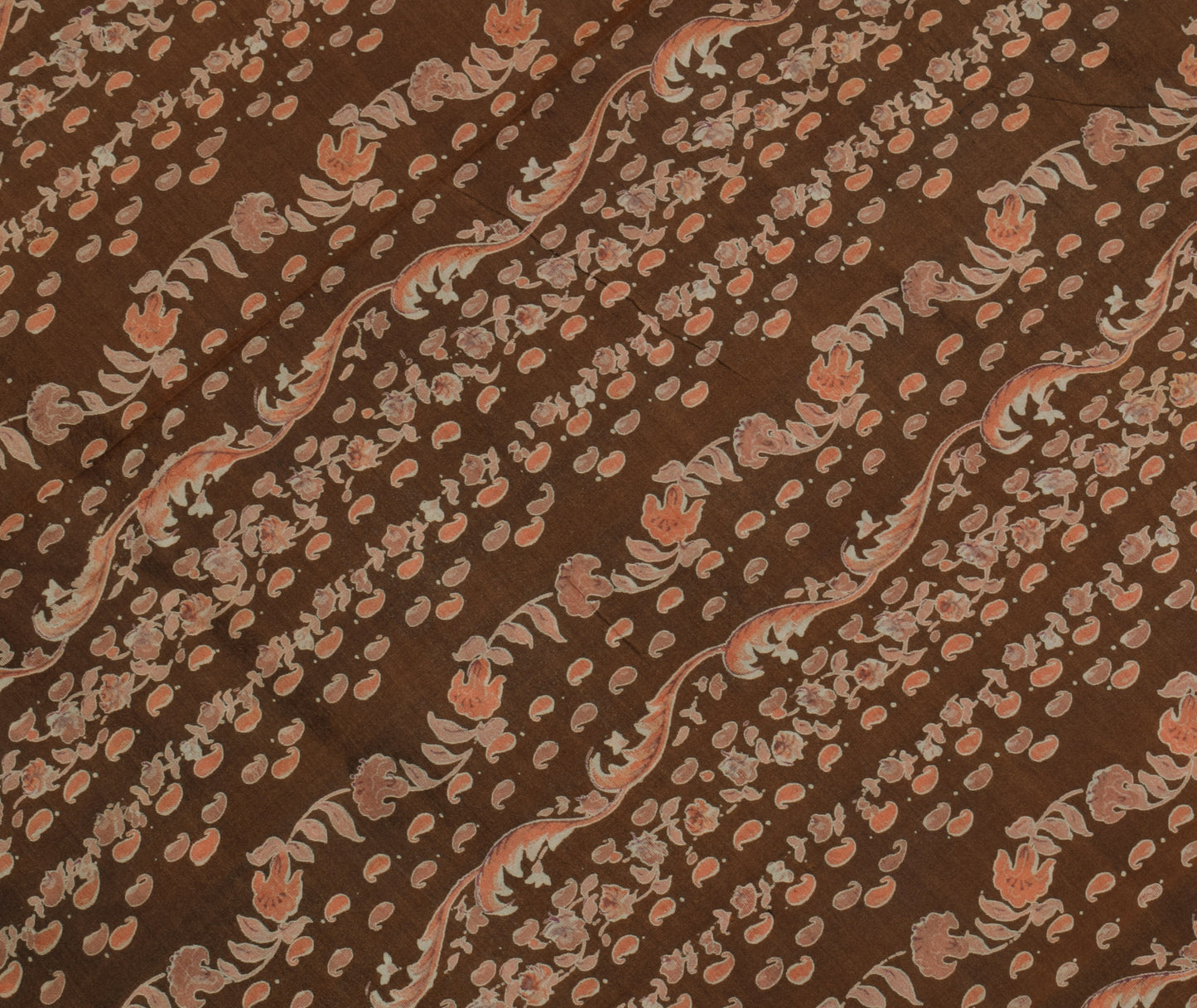 Sushila Vintage Brown Saree 100% Pure Silk Printed Floral Soft Craft Fabric