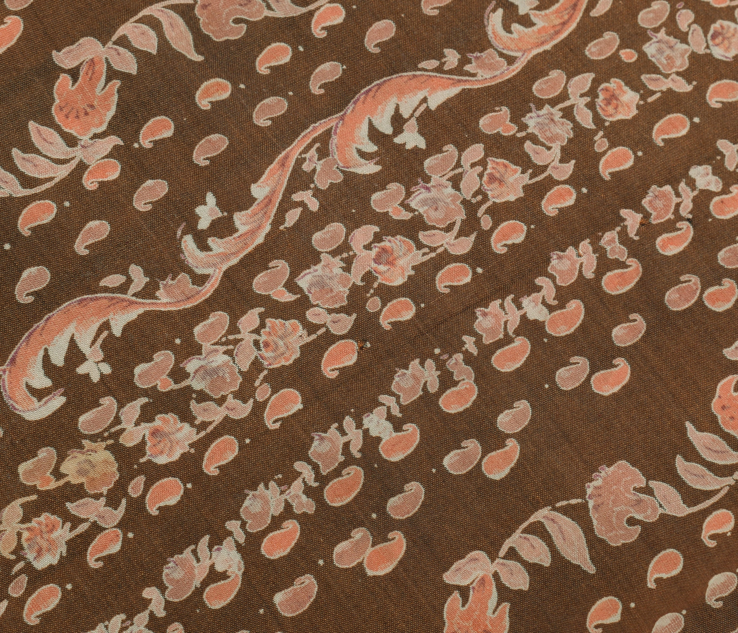 Sushila Vintage Brown Saree 100% Pure Silk Printed Floral Soft Craft Fabric