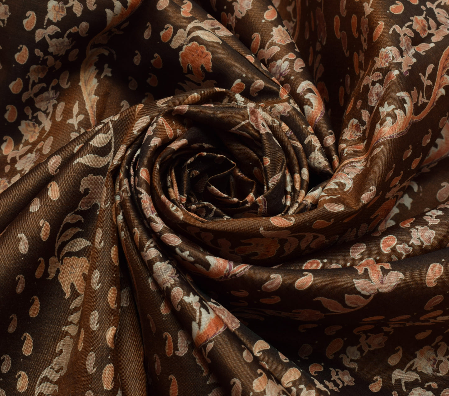 Sushila Vintage Brown Saree 100% Pure Silk Printed Floral Soft Craft Fabric