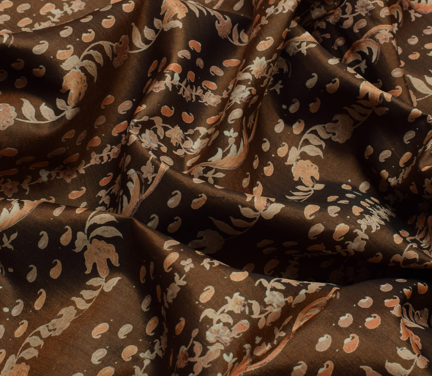 Sushila Vintage Brown Saree 100% Pure Silk Printed Floral Soft Craft Fabric