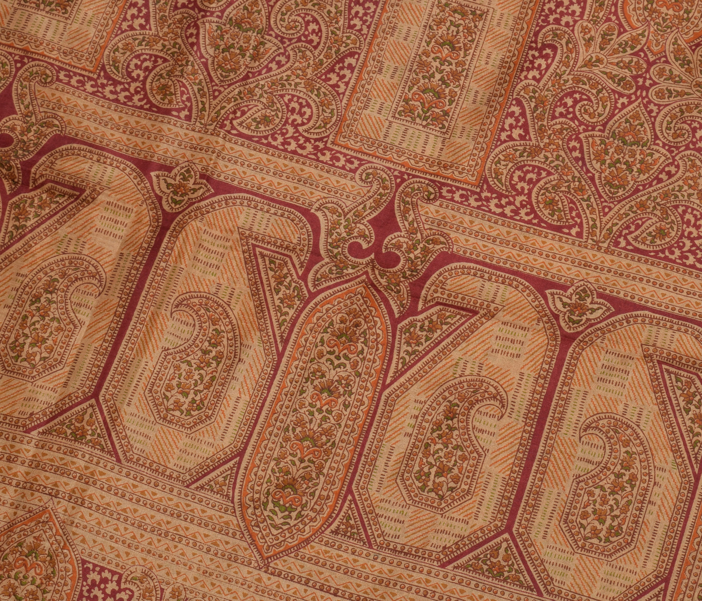 Sushila Vintage Brown Saree 100% Pure Silk Printed Floral Soft Craft Fabric