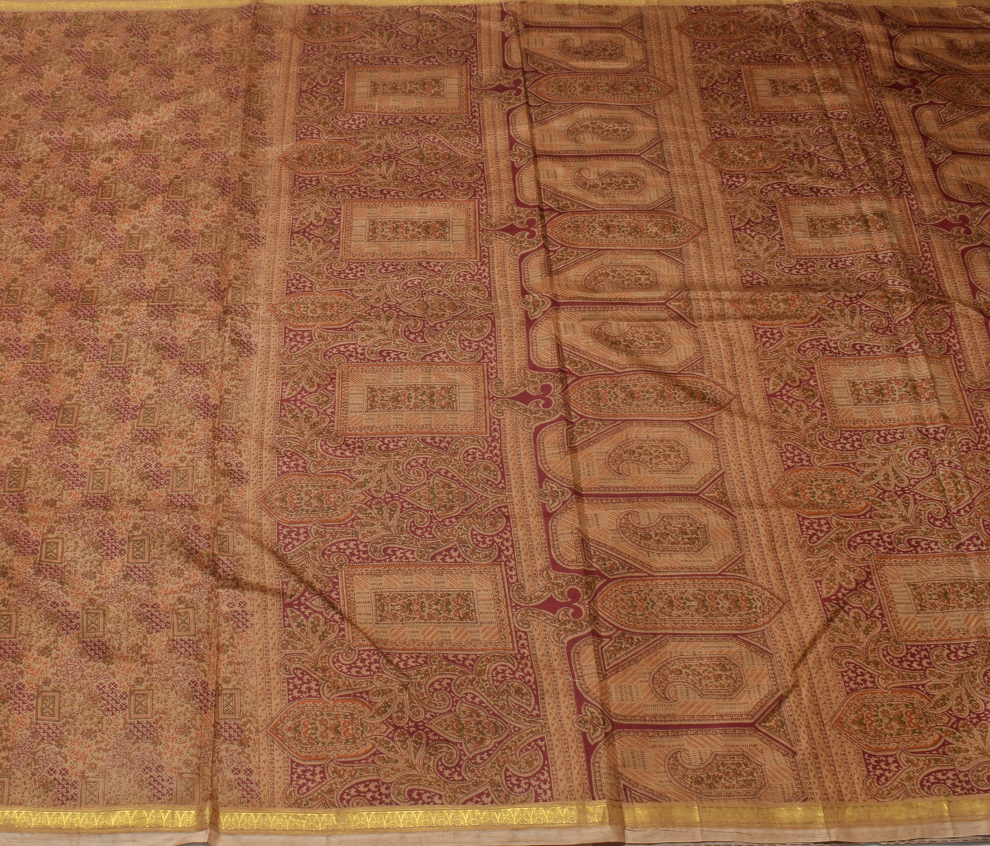 Sushila Vintage Brown Saree 100% Pure Silk Printed Floral Soft Craft Fabric