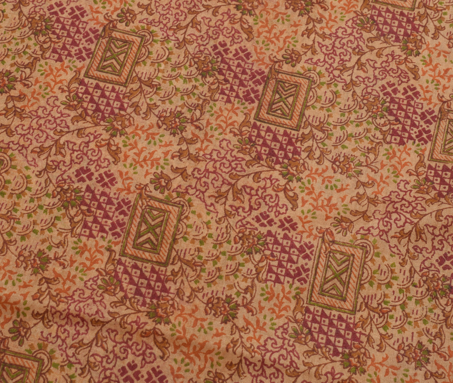 Sushila Vintage Brown Saree 100% Pure Silk Printed Floral Soft Craft Fabric