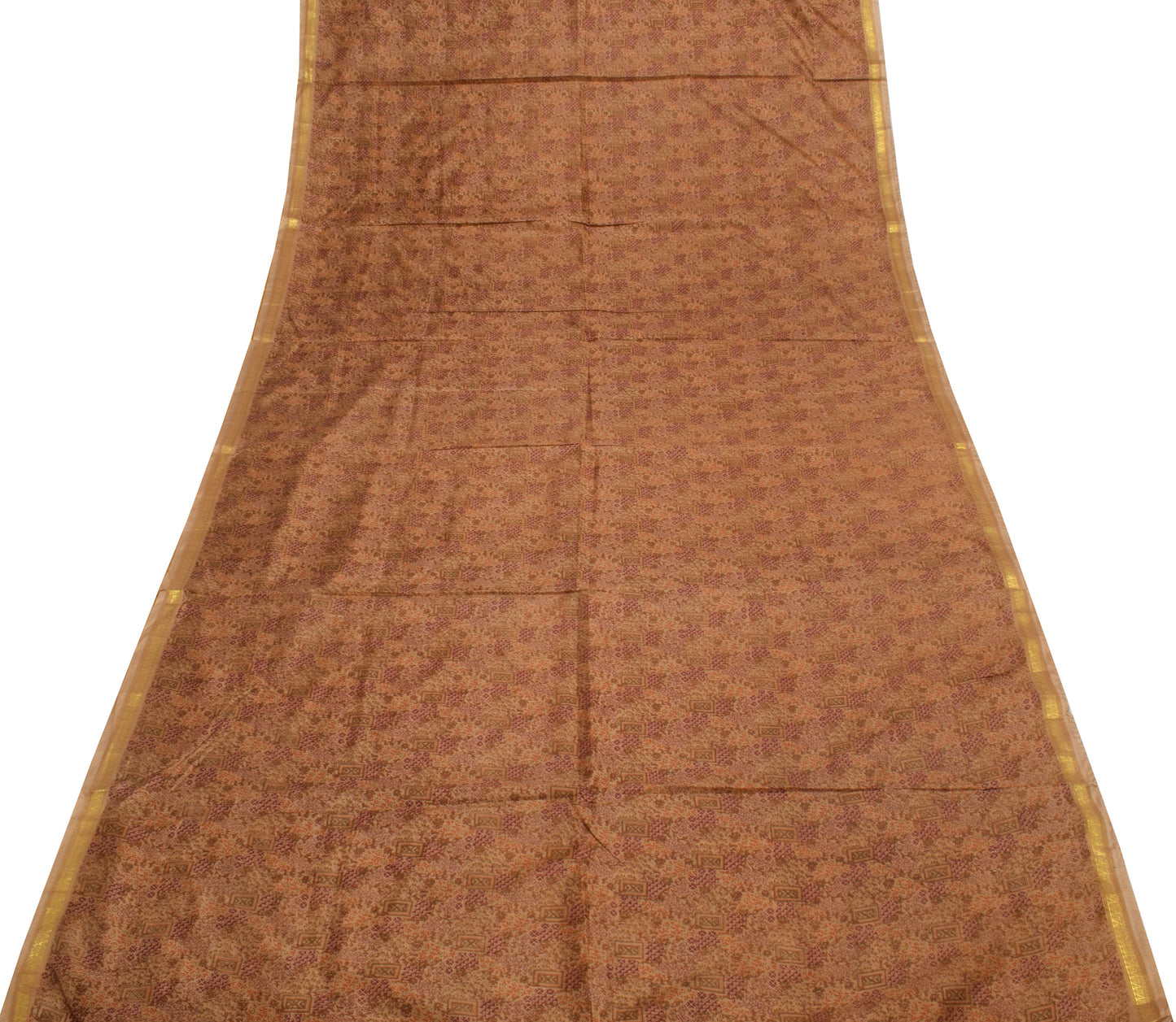 Sushila Vintage Brown Saree 100% Pure Silk Printed Floral Soft Craft Fabric