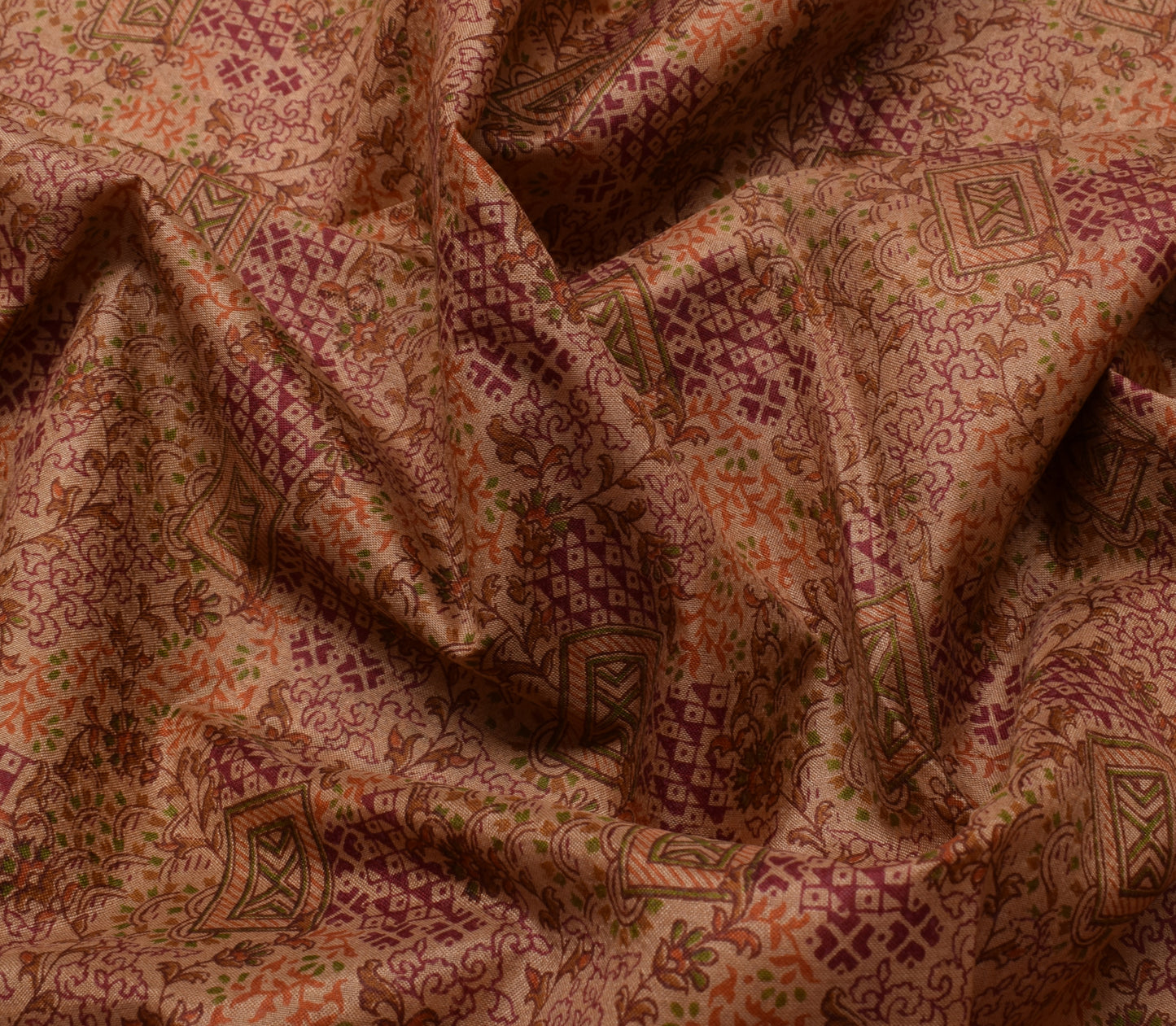 Sushila Vintage Brown Saree 100% Pure Silk Printed Floral Soft Craft Fabric