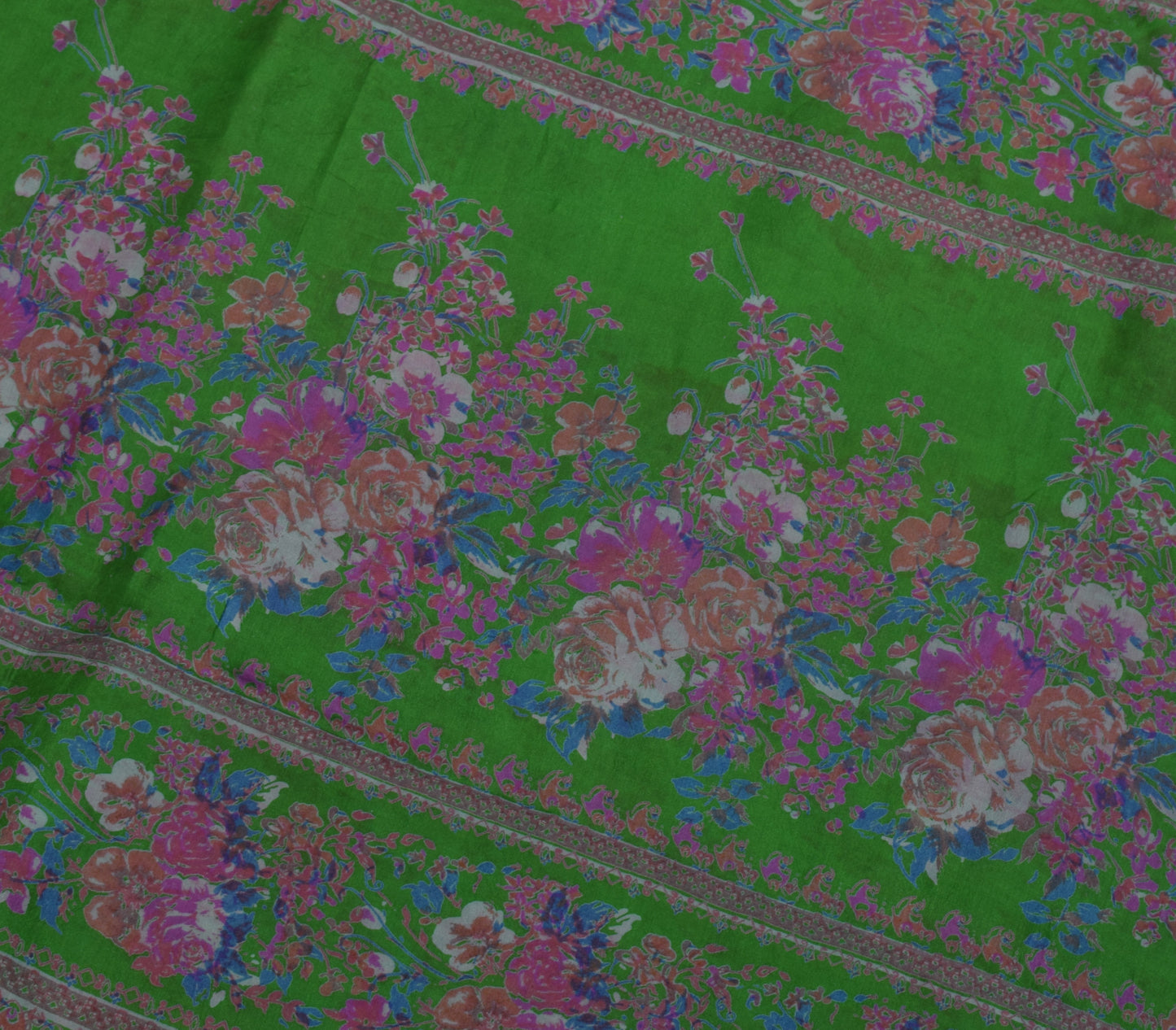 Sushila Vintage Light Orange Saree Pure Silk Printed Floral Soft Craft Fabric