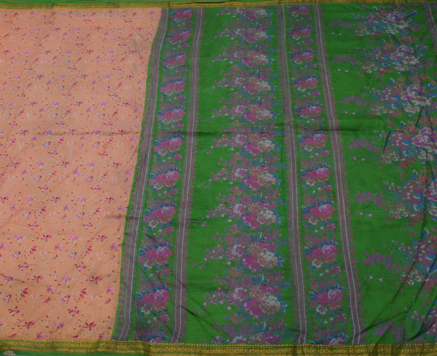 Sushila Vintage Light Orange Saree Pure Silk Printed Floral Soft Craft Fabric
