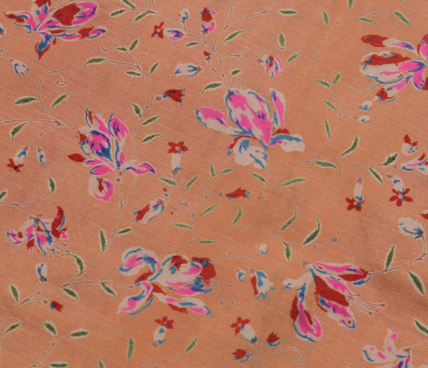 Sushila Vintage Light Orange Saree Pure Silk Printed Floral Soft Craft Fabric