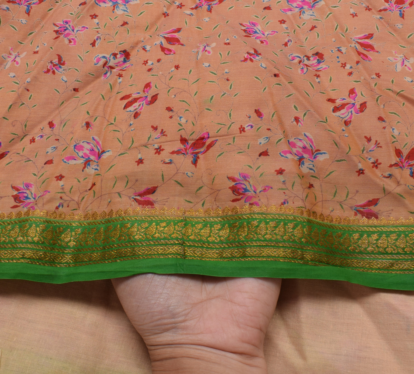 Sushila Vintage Light Orange Saree Pure Silk Printed Floral Soft Craft Fabric