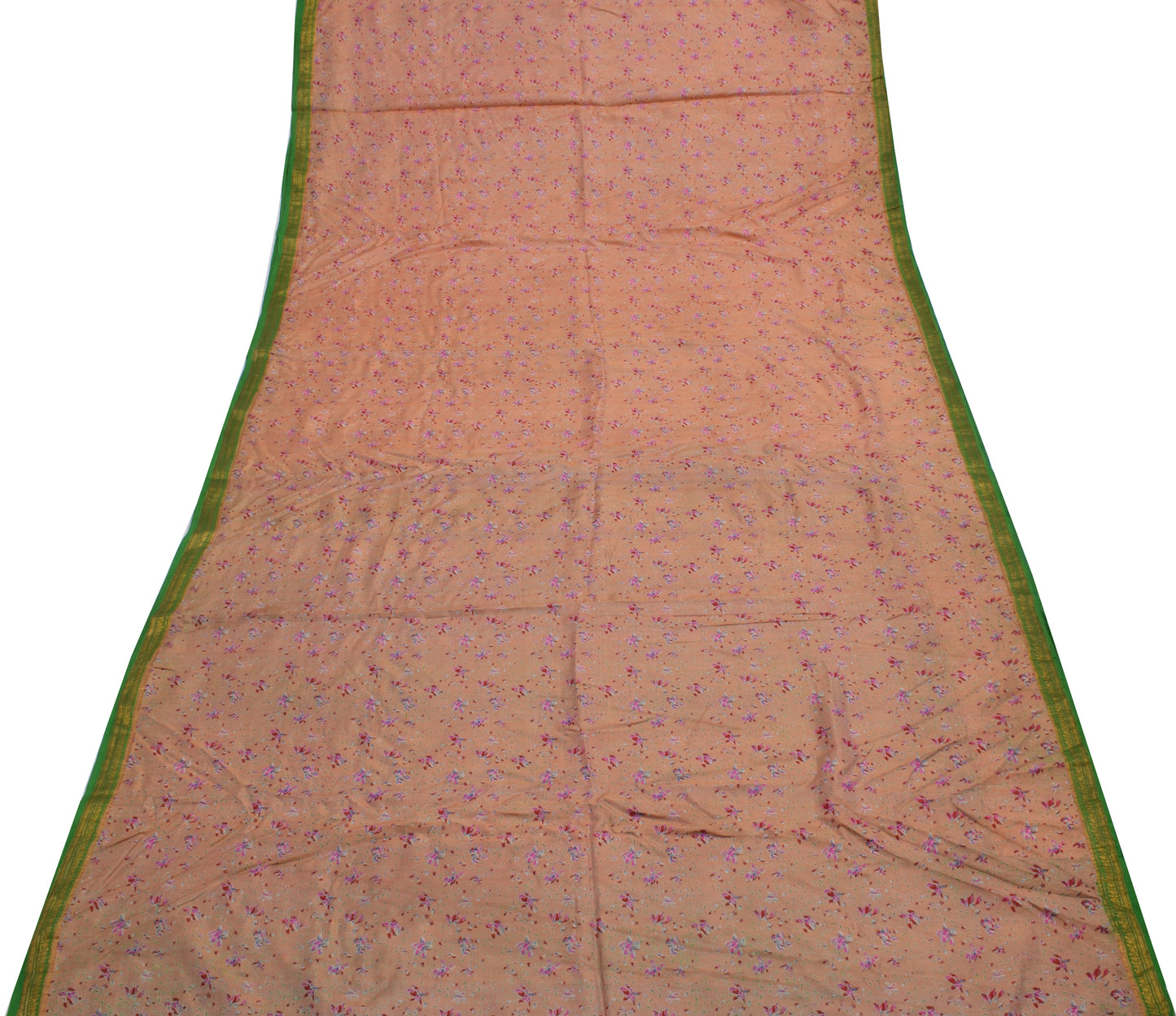 Sushila Vintage Light Orange Saree Pure Silk Printed Floral Soft Craft Fabric