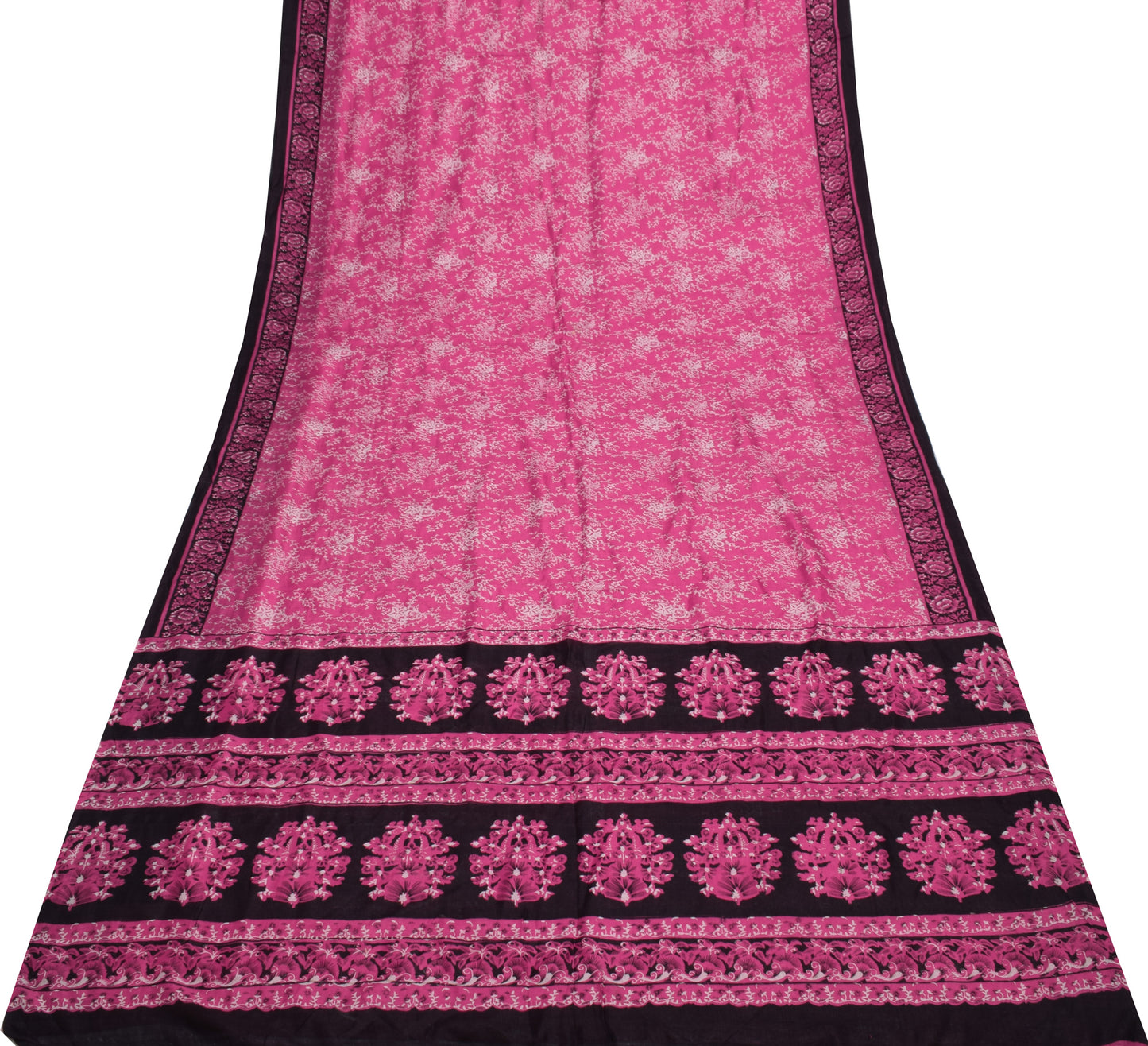 Sushila Vintage Dark Pink Saree 100% Pure Silk Printed Floral Soft Craft Fabric