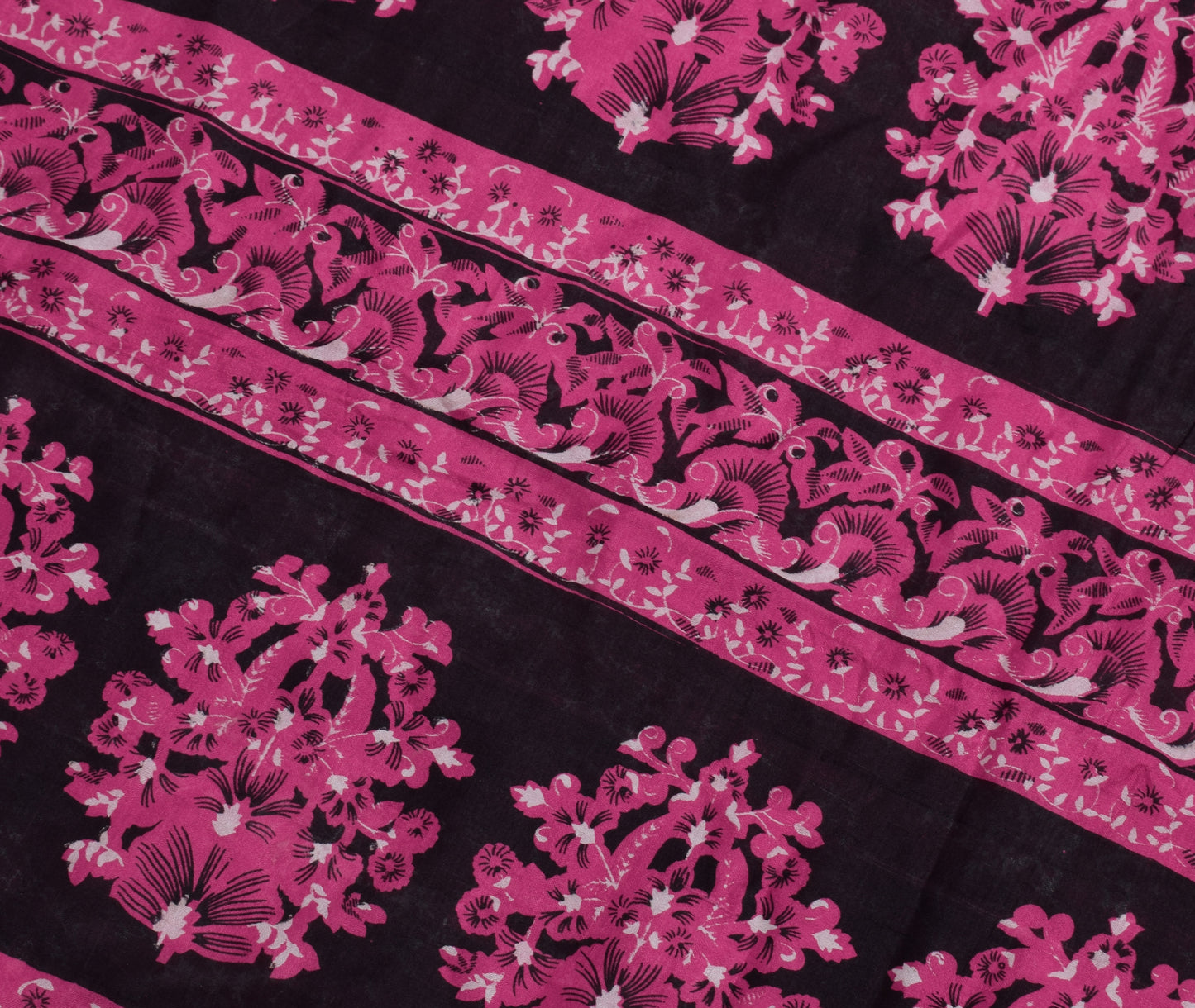 Sushila Vintage Dark Pink Saree 100% Pure Silk Printed Floral Soft Craft Fabric