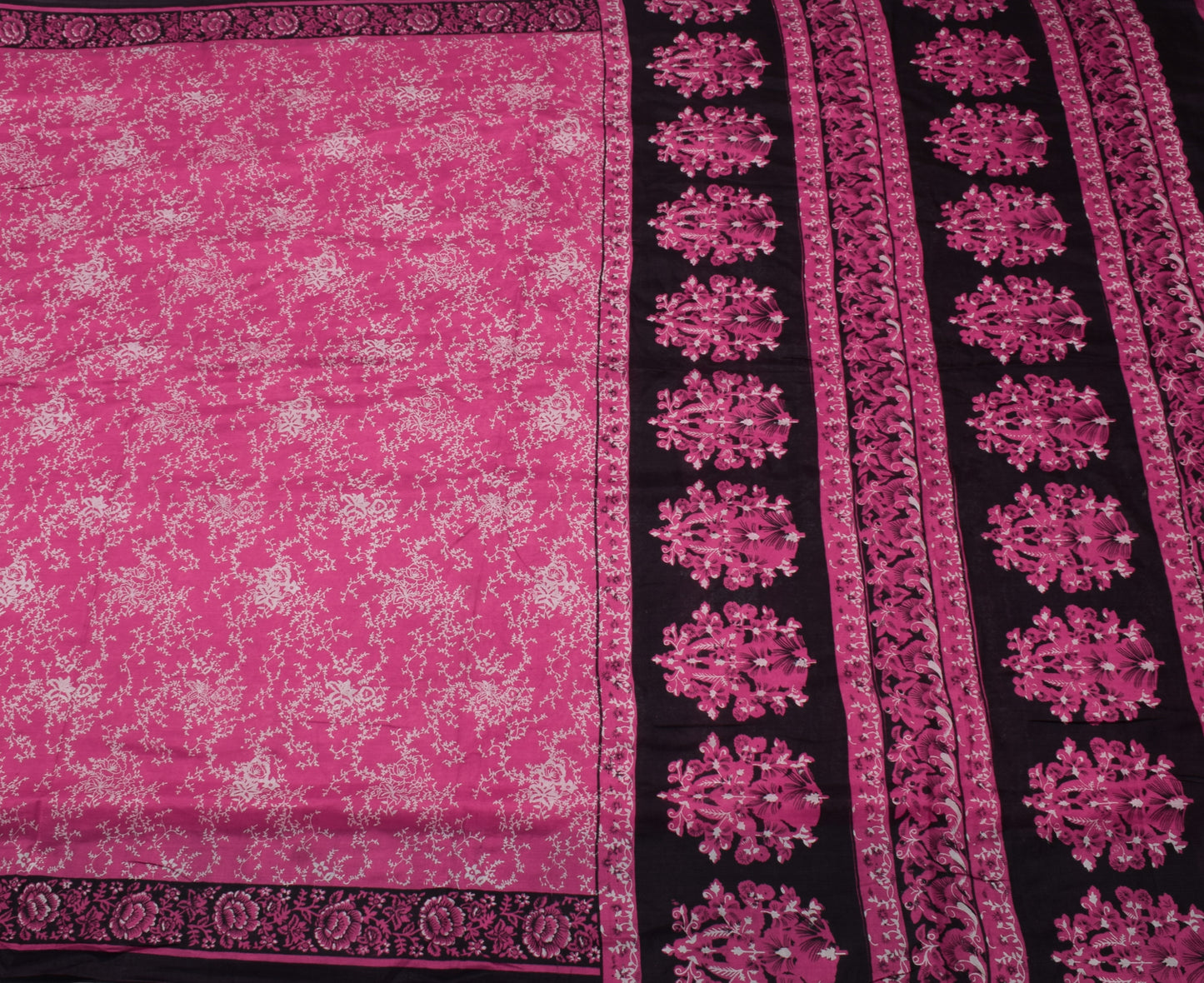Sushila Vintage Dark Pink Saree 100% Pure Silk Printed Floral Soft Craft Fabric