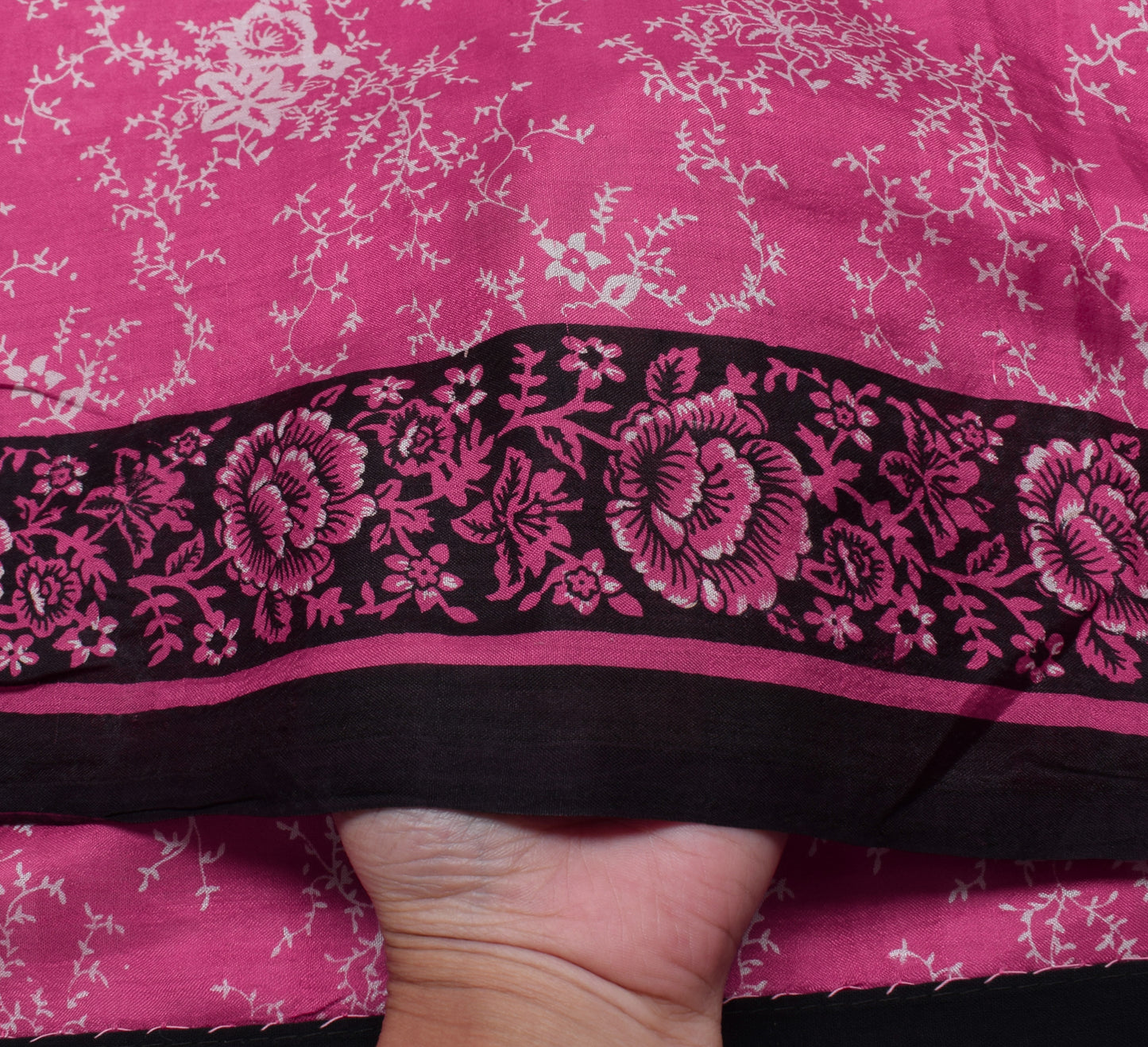Sushila Vintage Dark Pink Saree 100% Pure Silk Printed Floral Soft Craft Fabric