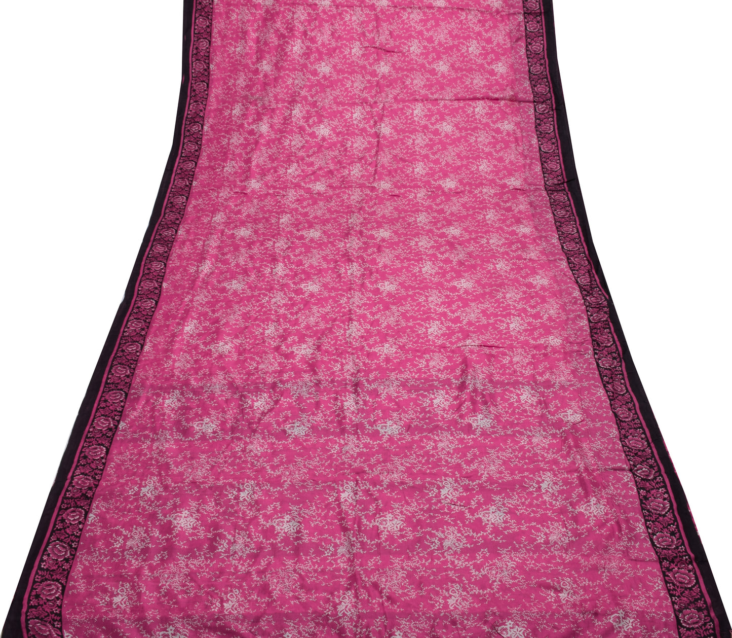 Sushila Vintage Dark Pink Saree 100% Pure Silk Printed Floral Soft Craft Fabric
