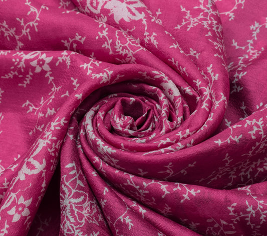 Sushila Vintage Dark Pink Saree 100% Pure Silk Printed Floral Soft Craft Fabric