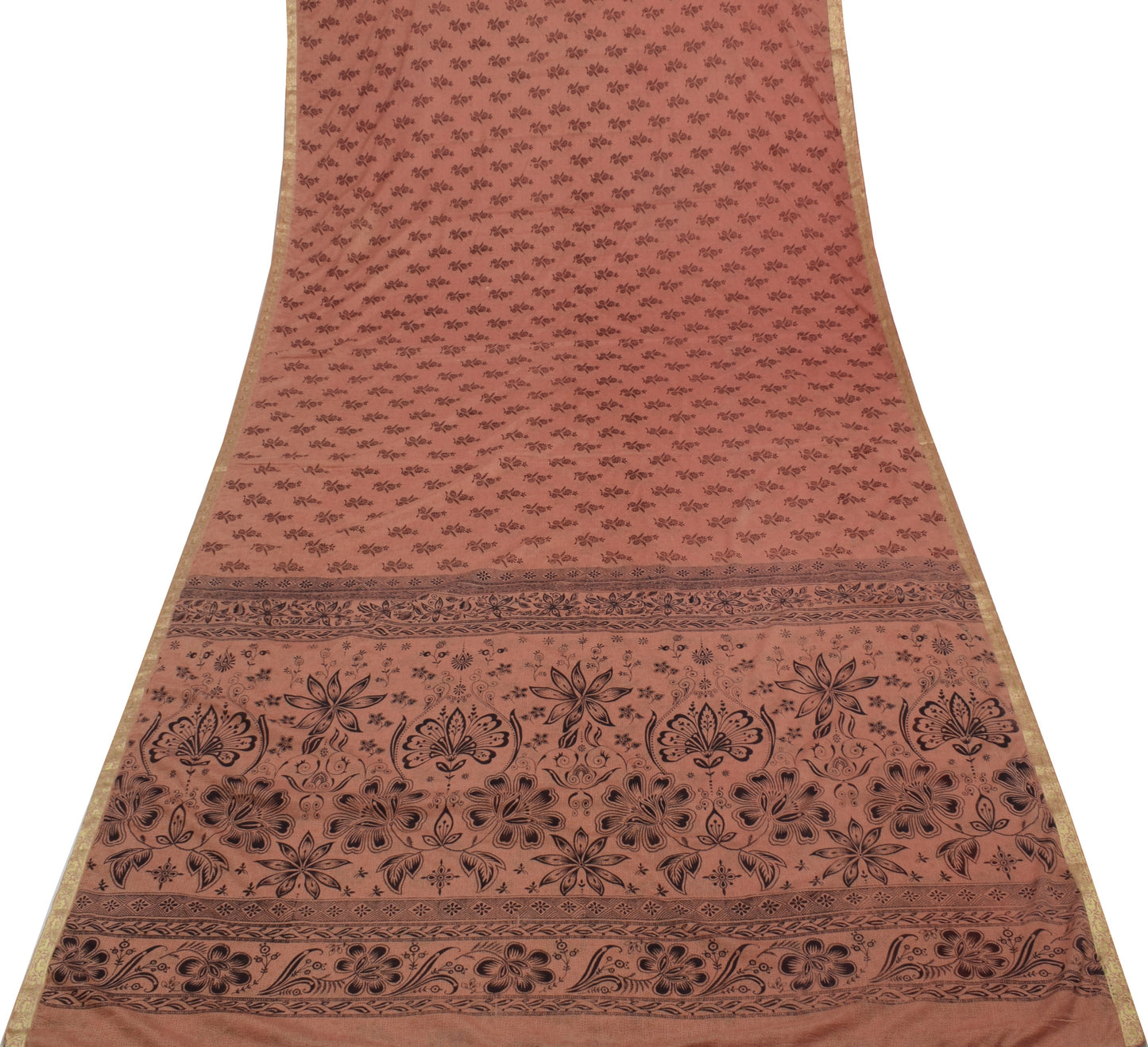 Sushila Vintage Peach Saree Blend Silk Printed Floral Soft Craft 5 Yard Fabric
