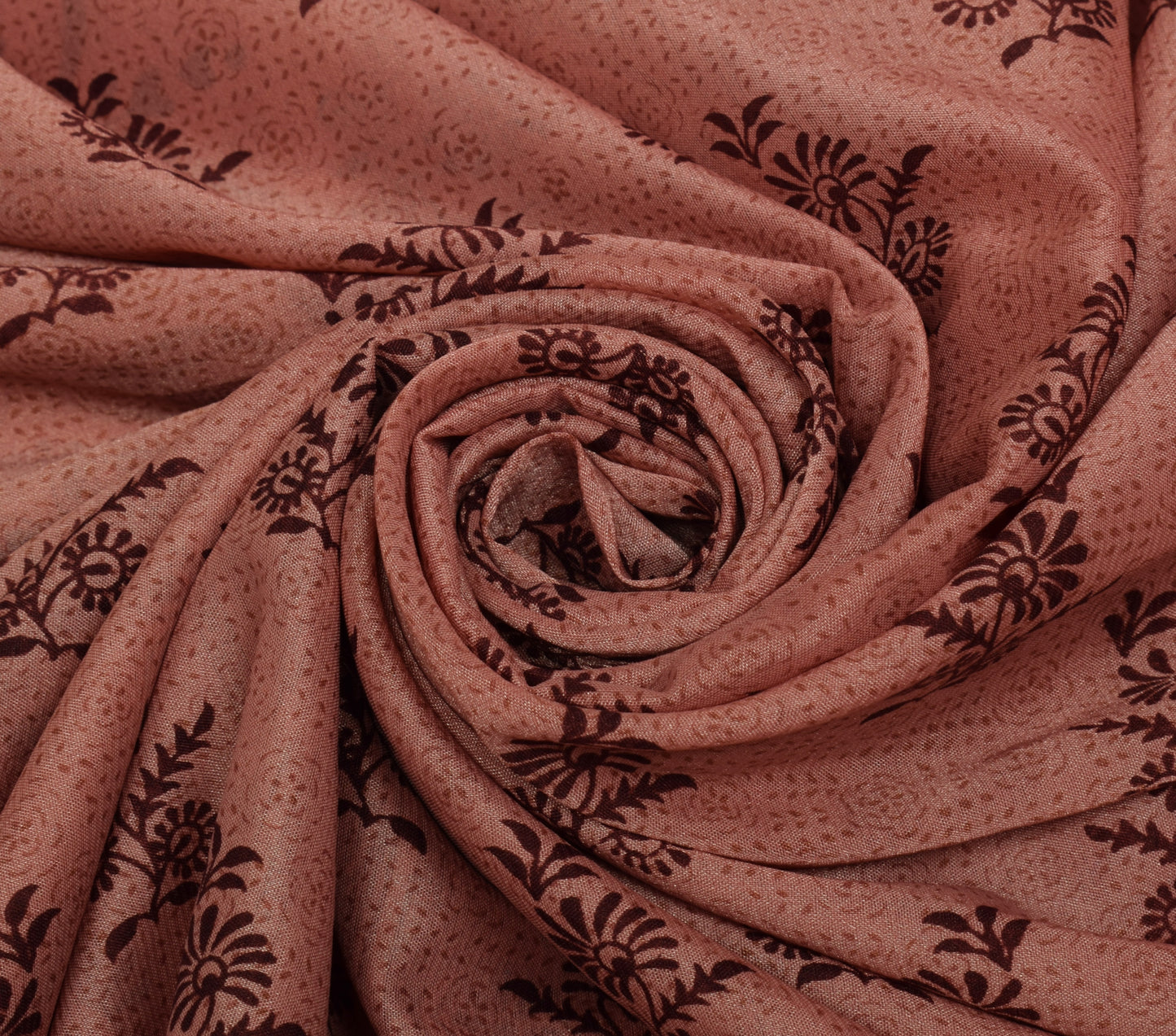 Sushila Vintage Peach Saree Blend Silk Printed Floral Soft Craft 5 Yard Fabric