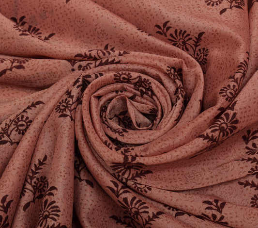 Sushila Vintage Peach Saree Blend Silk Printed Floral Soft Craft 5 Yard Fabric