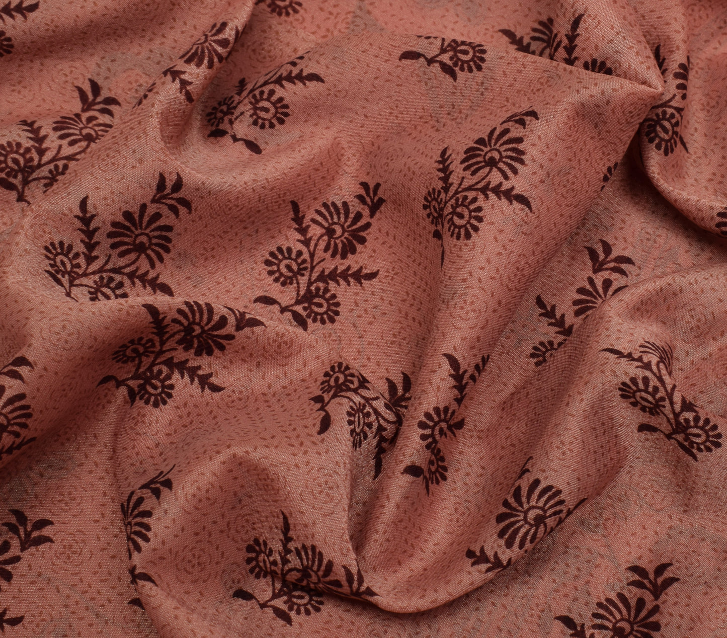 Sushila Vintage Peach Saree Blend Silk Printed Floral Soft Craft 5 Yard Fabric
