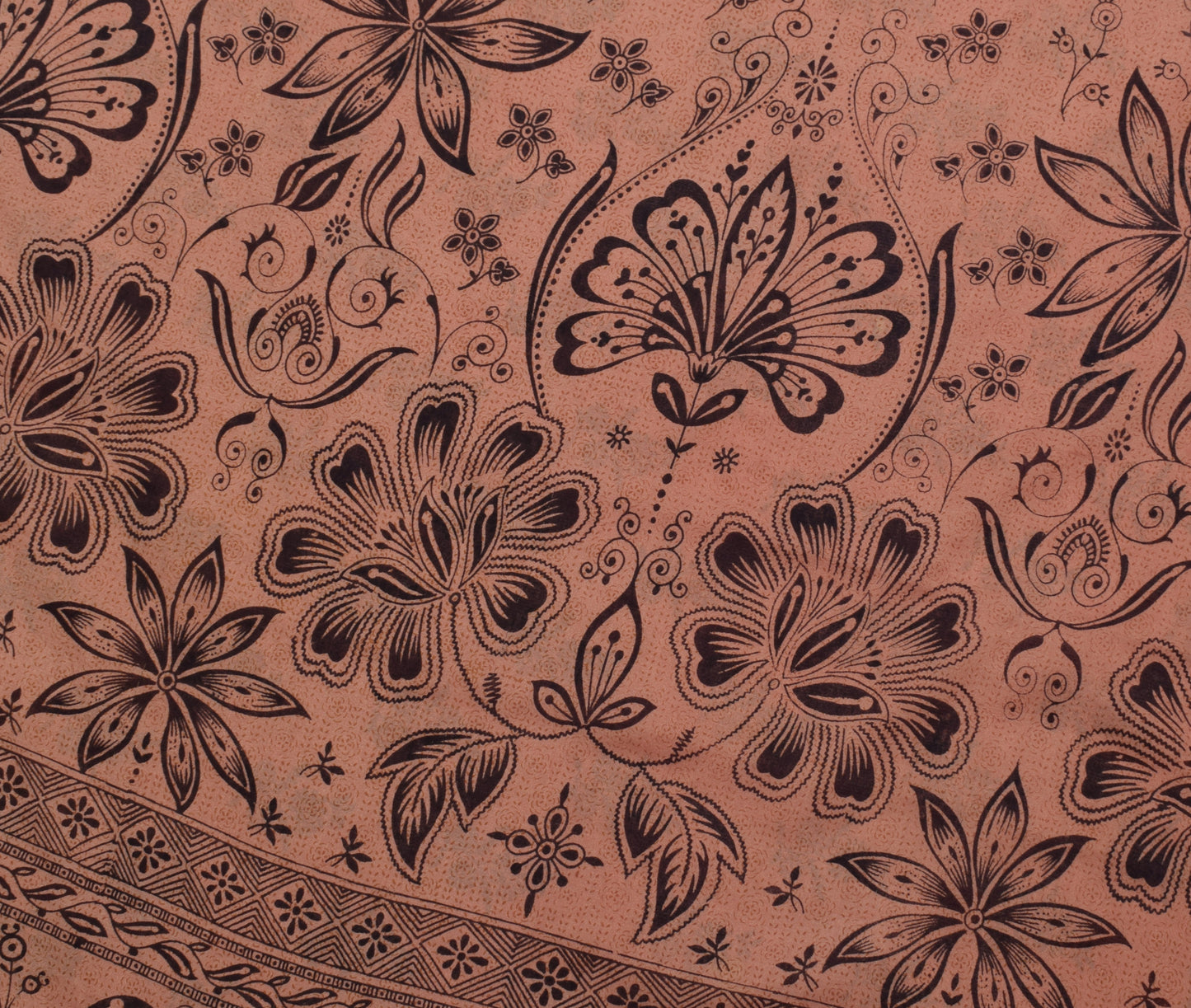 Sushila Vintage Peach Saree Blend Silk Printed Floral Soft Craft 5 Yard Fabric