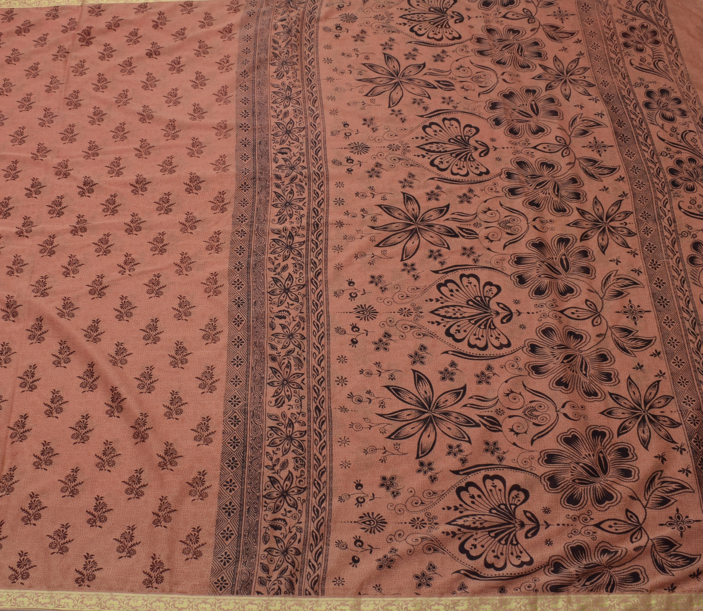 Sushila Vintage Peach Saree Blend Silk Printed Floral Soft Craft 5 Yard Fabric