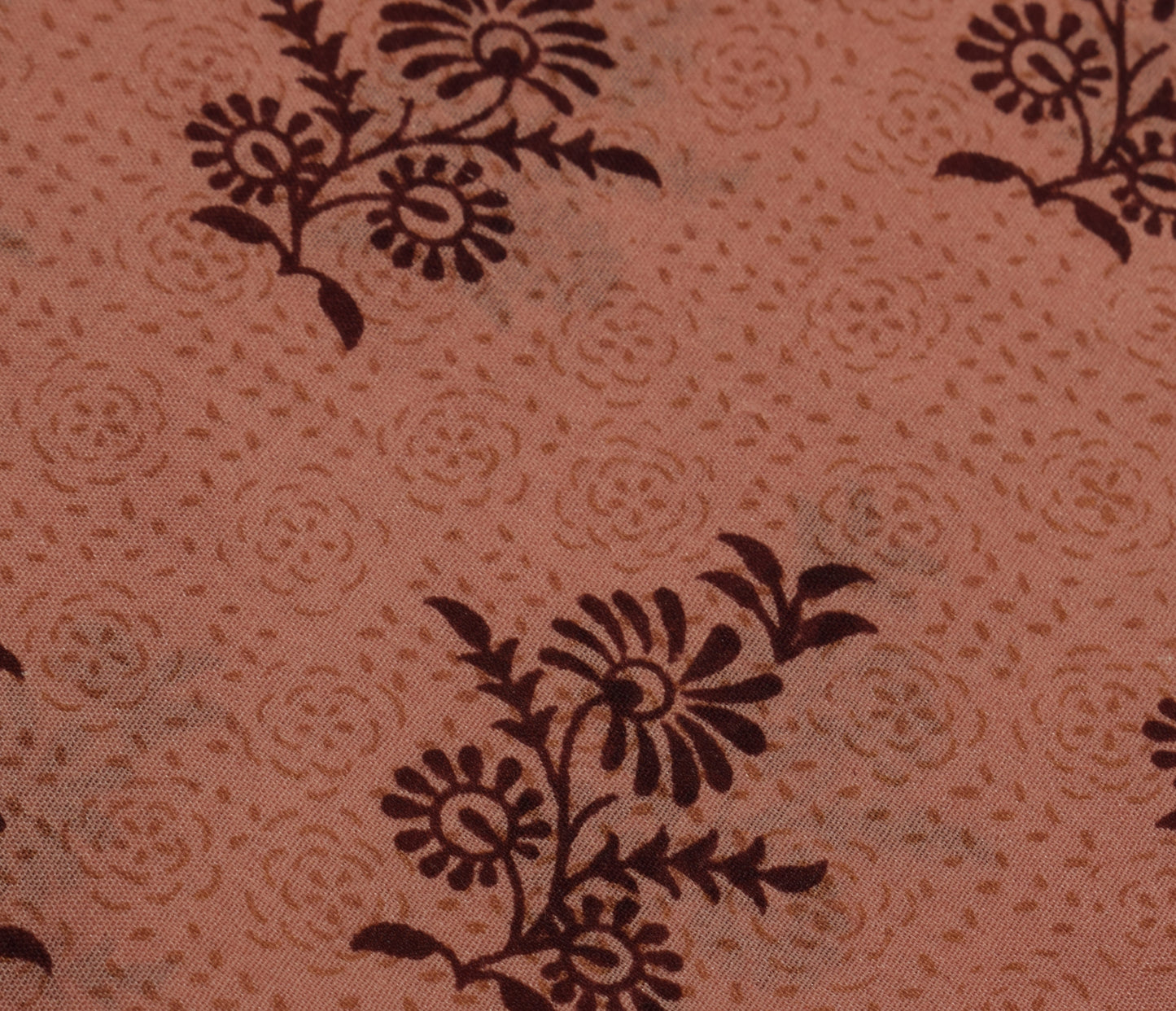 Sushila Vintage Peach Saree Blend Silk Printed Floral Soft Craft 5 Yard Fabric