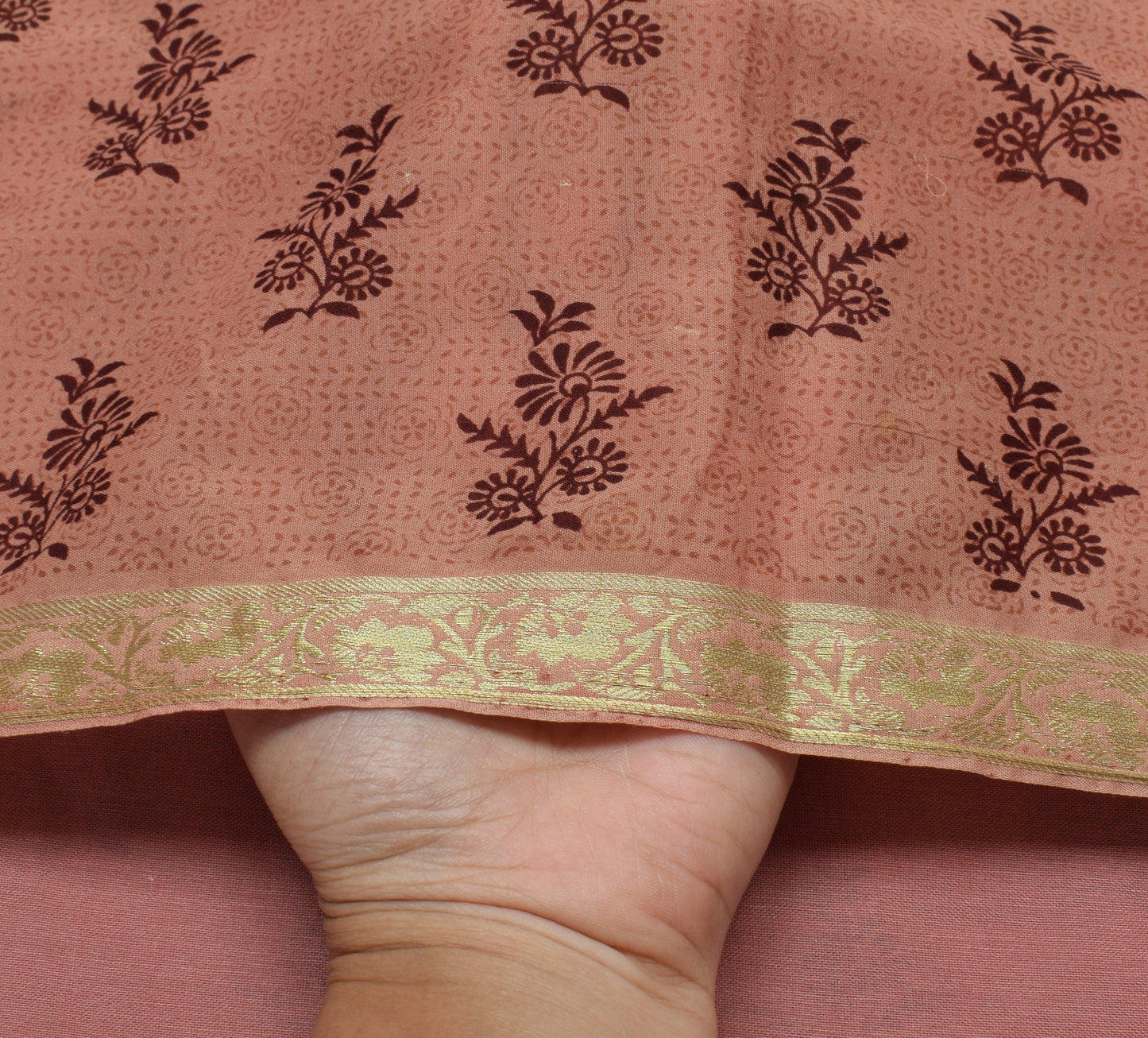 Sushila Vintage Peach Saree Blend Silk Printed Floral Soft Craft 5 Yard Fabric