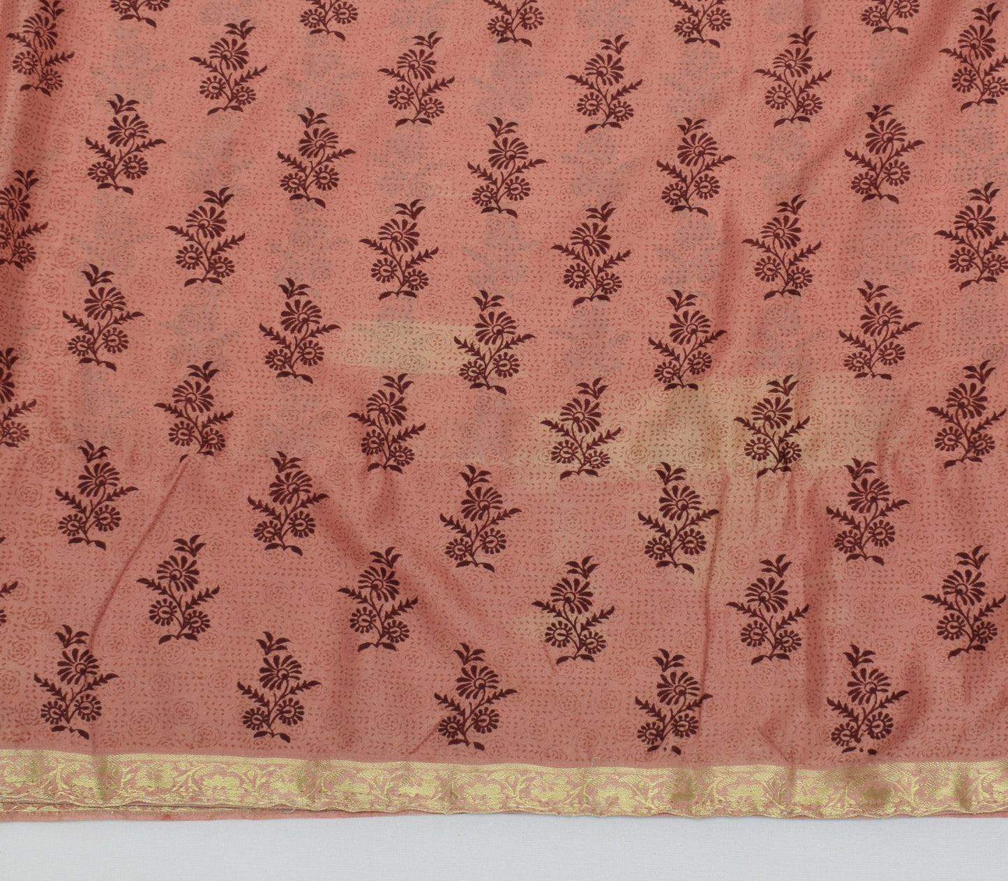 Sushila Vintage Peach Saree Blend Silk Printed Floral Soft Craft 5 Yard Fabric