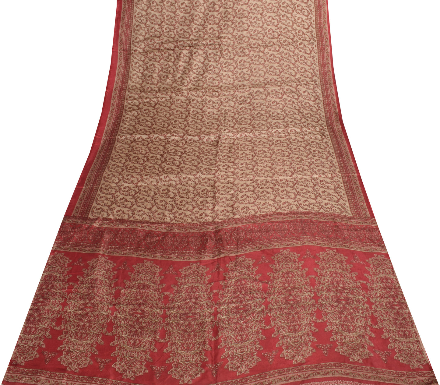 Sushila Vintage Light Brown Saree Blend Silk Printed Floral Soft Craft Fabric