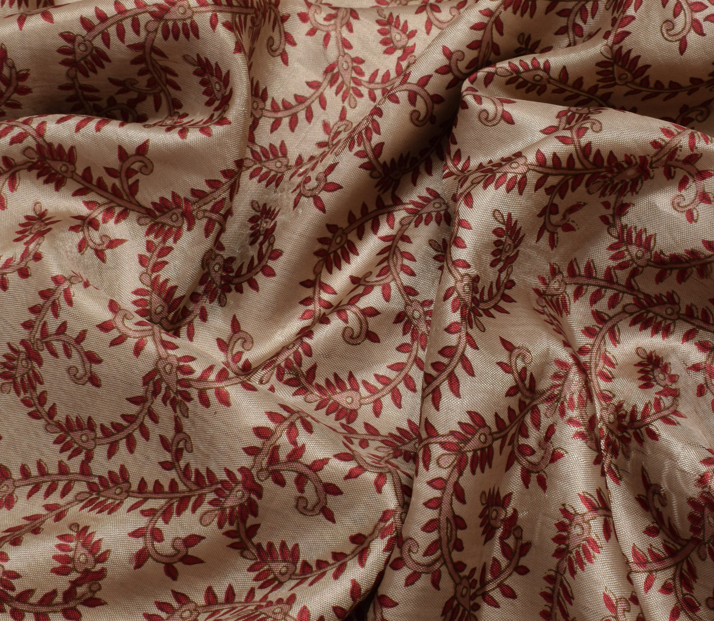 Sushila Vintage Light Brown Saree Blend Silk Printed Floral Soft Craft Fabric