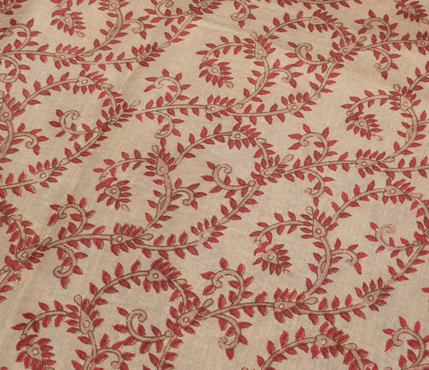 Sushila Vintage Light Brown Saree Blend Silk Printed Floral Soft Craft Fabric
