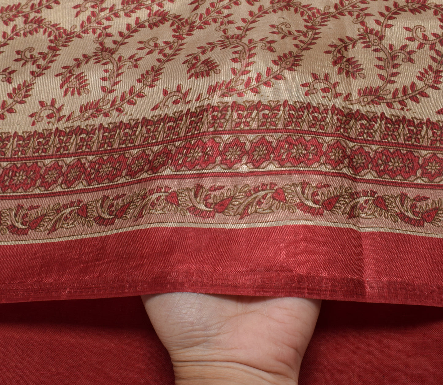 Sushila Vintage Light Brown Saree Blend Silk Printed Floral Soft Craft Fabric