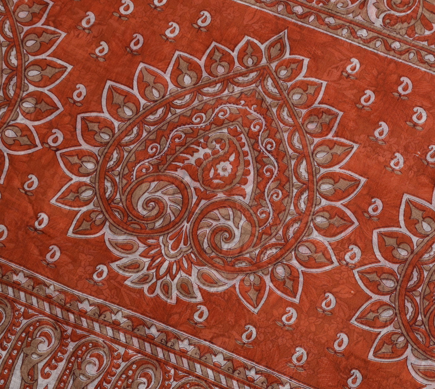 Sushila Vintage Brown Saree 100% Pure Silk Printed Floral Soft Craft Fabric