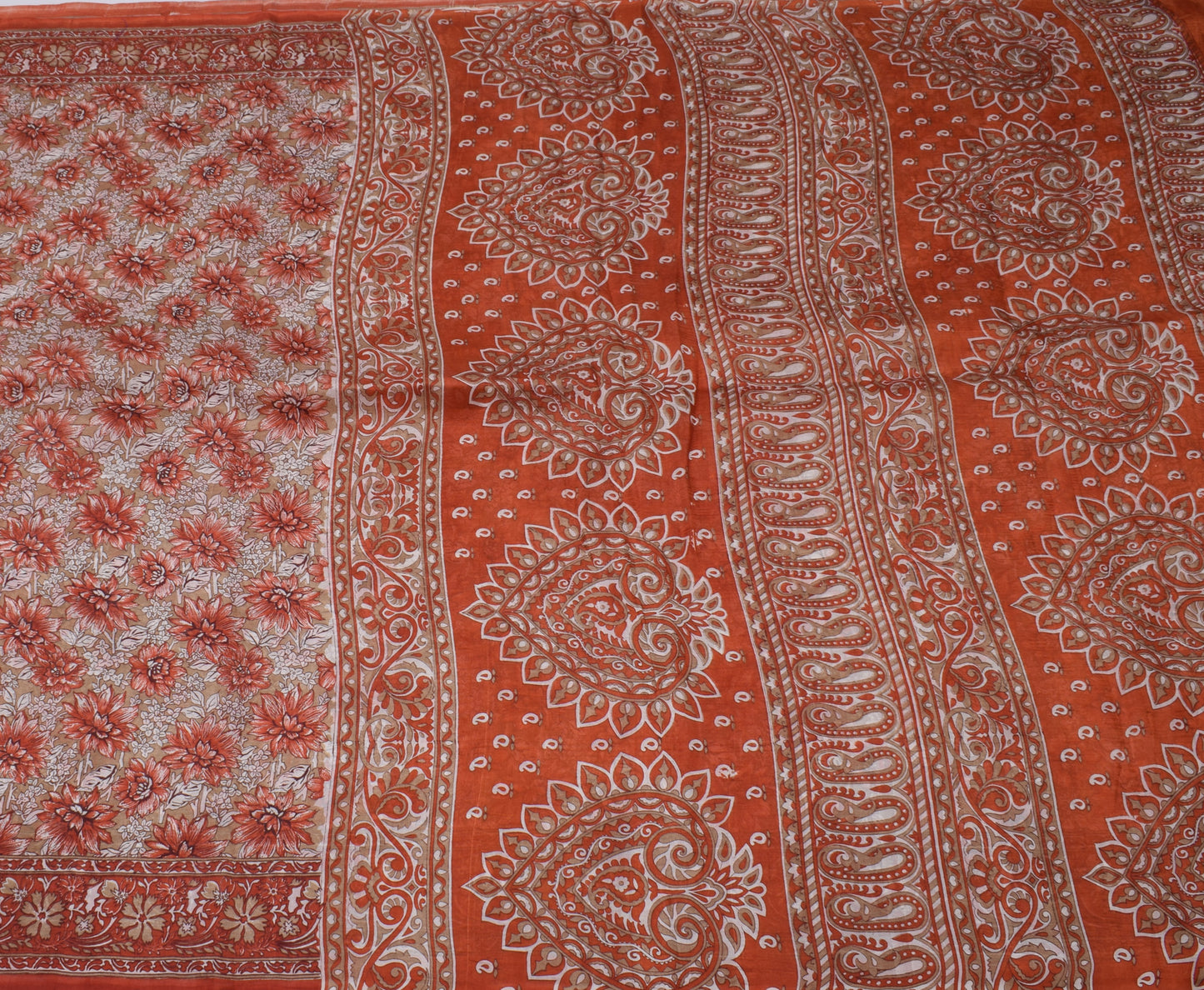 Sushila Vintage Brown Saree 100% Pure Silk Printed Floral Soft Craft Fabric