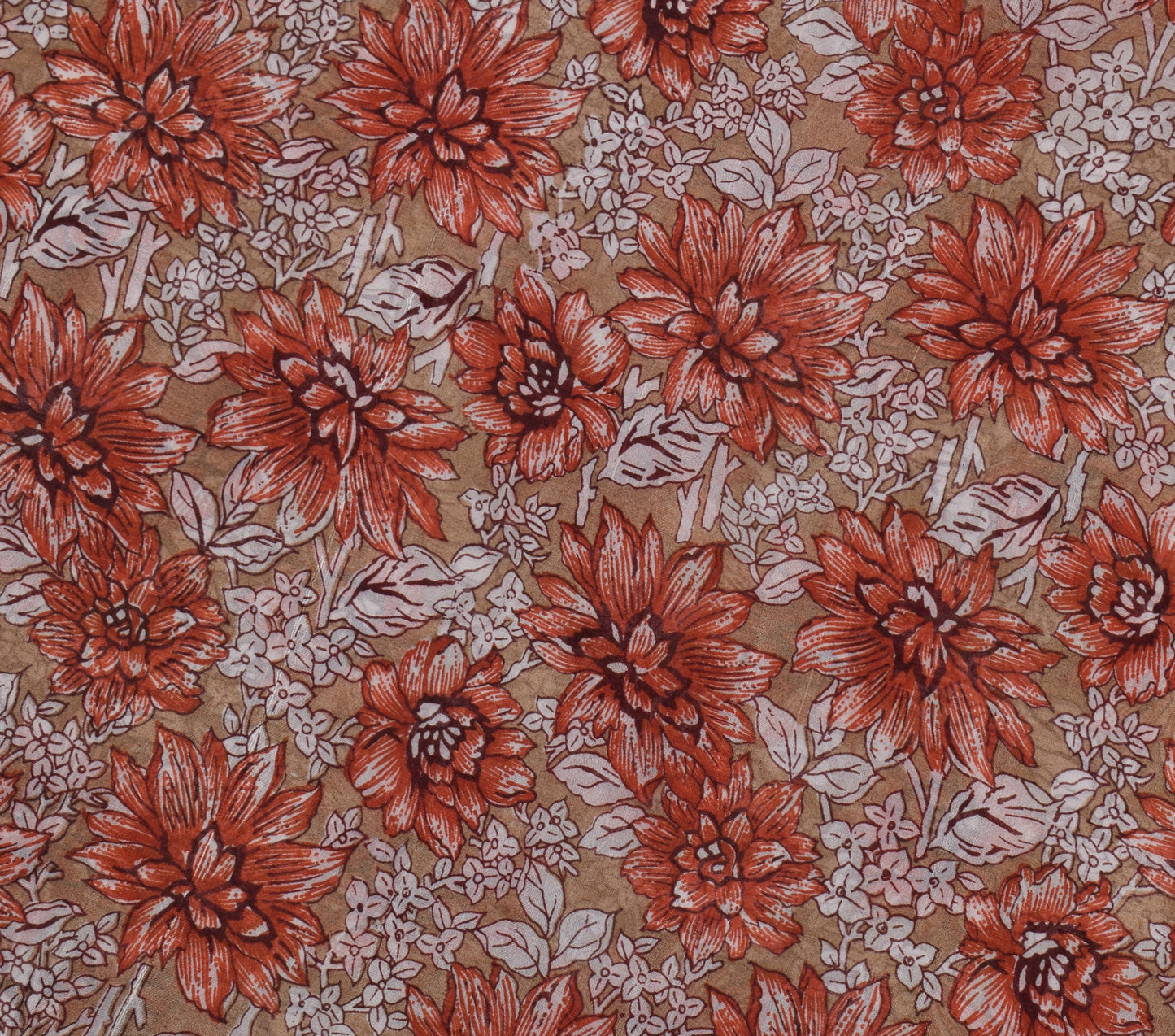 Sushila Vintage Brown Saree 100% Pure Silk Printed Floral Soft Craft Fabric