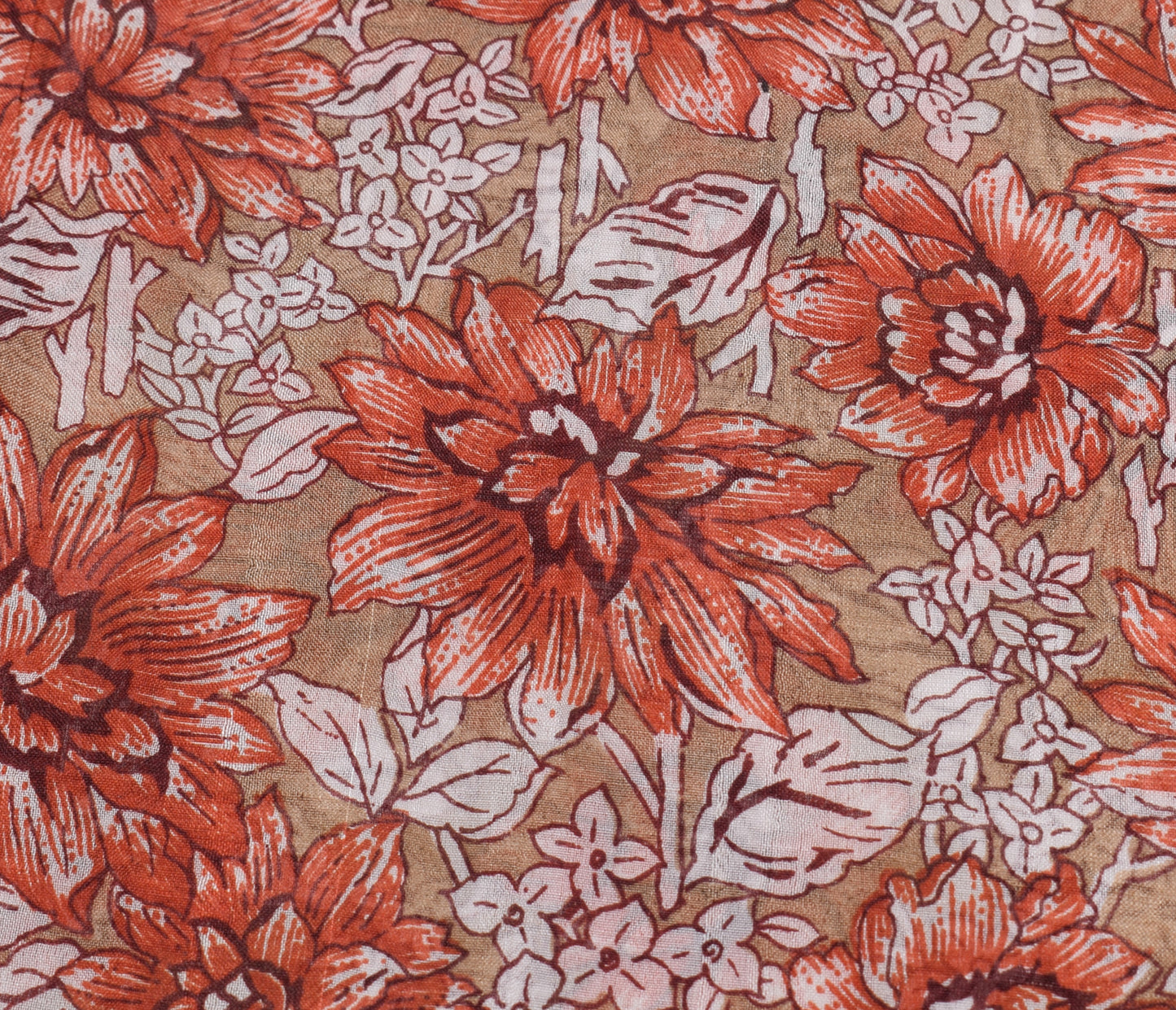 Sushila Vintage Brown Saree 100% Pure Silk Printed Floral Soft Craft Fabric