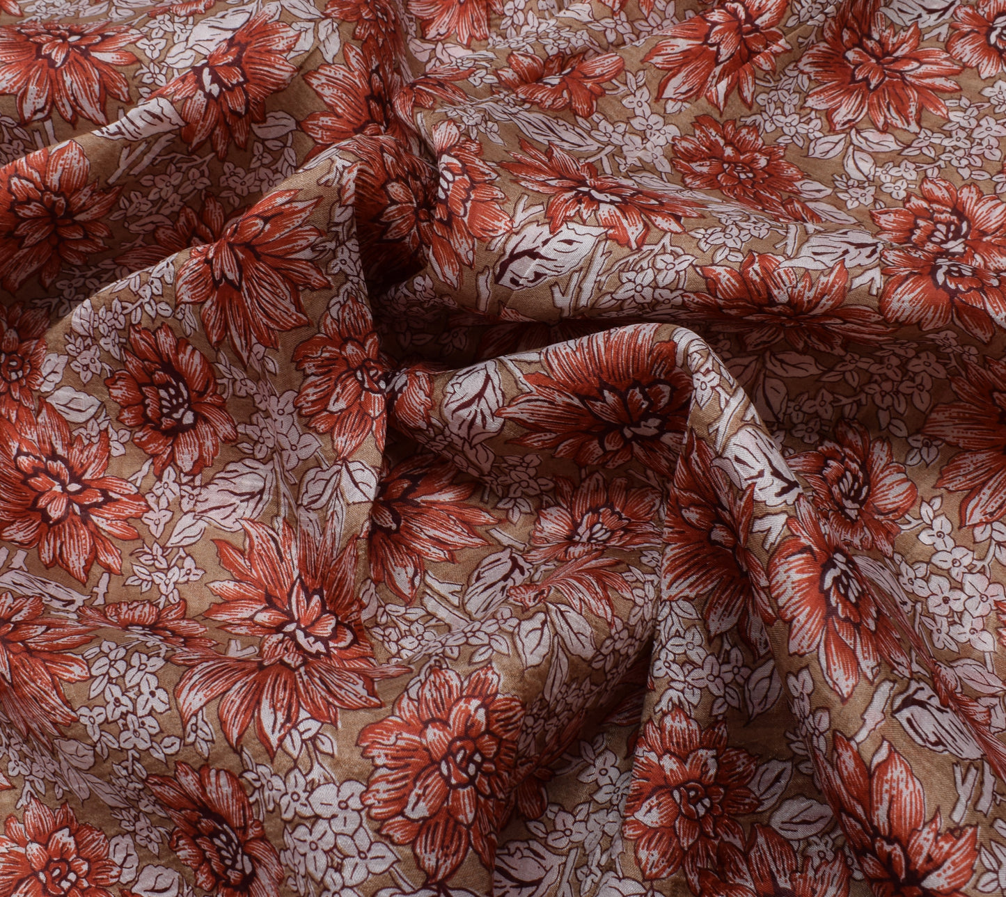 Sushila Vintage Brown Saree 100% Pure Silk Printed Floral Soft Craft Fabric