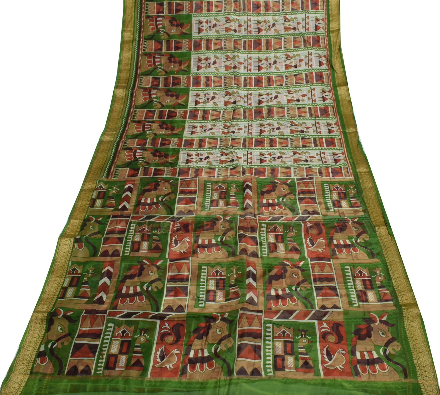 Sushila Vintage Indian Saree 100% Pure Silk Printed Humans Soft Craft Fabric