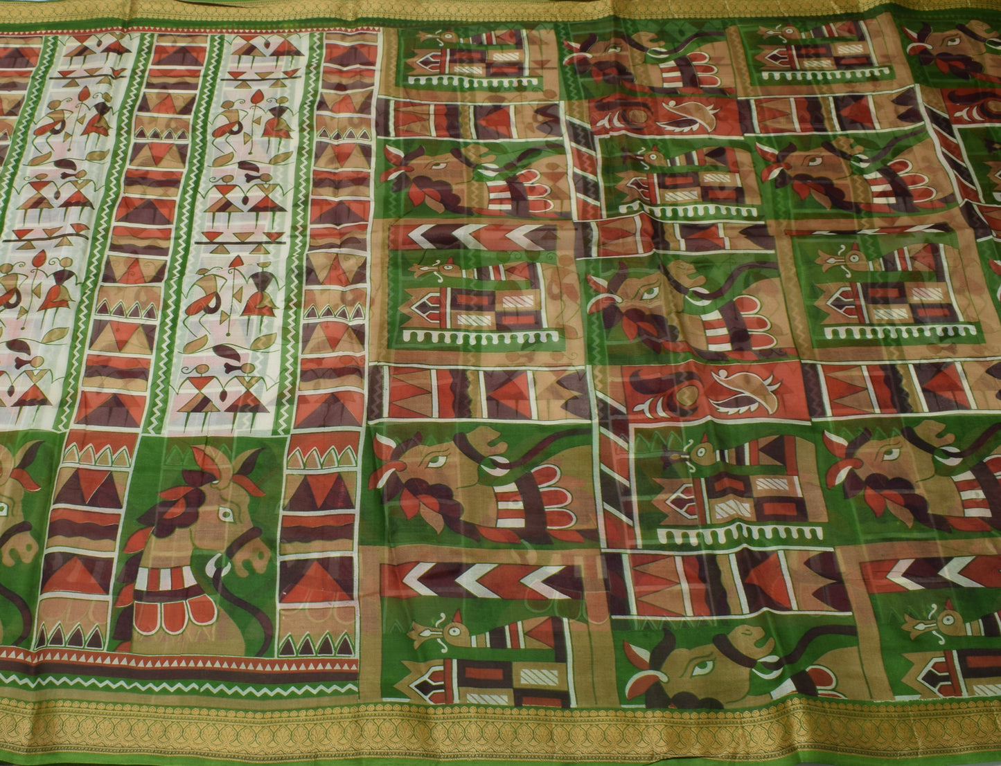 Sushila Vintage Indian Saree 100% Pure Silk Printed Humans Soft Craft Fabric